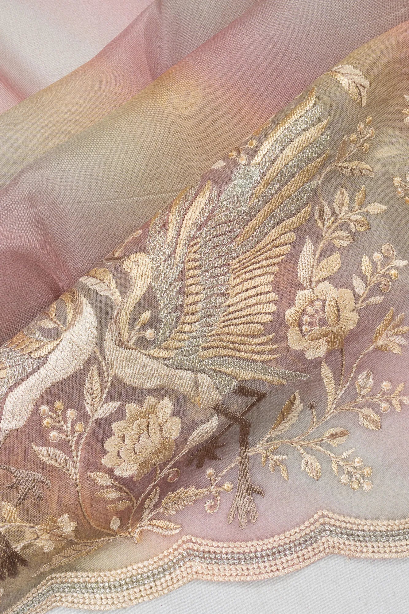 Organza Butta Pink Saree With Embroidery Scallop Border