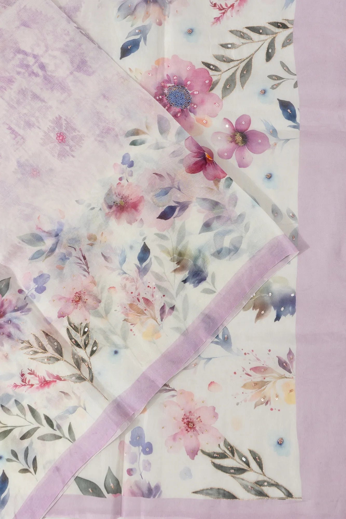 Organza Printed White Saree