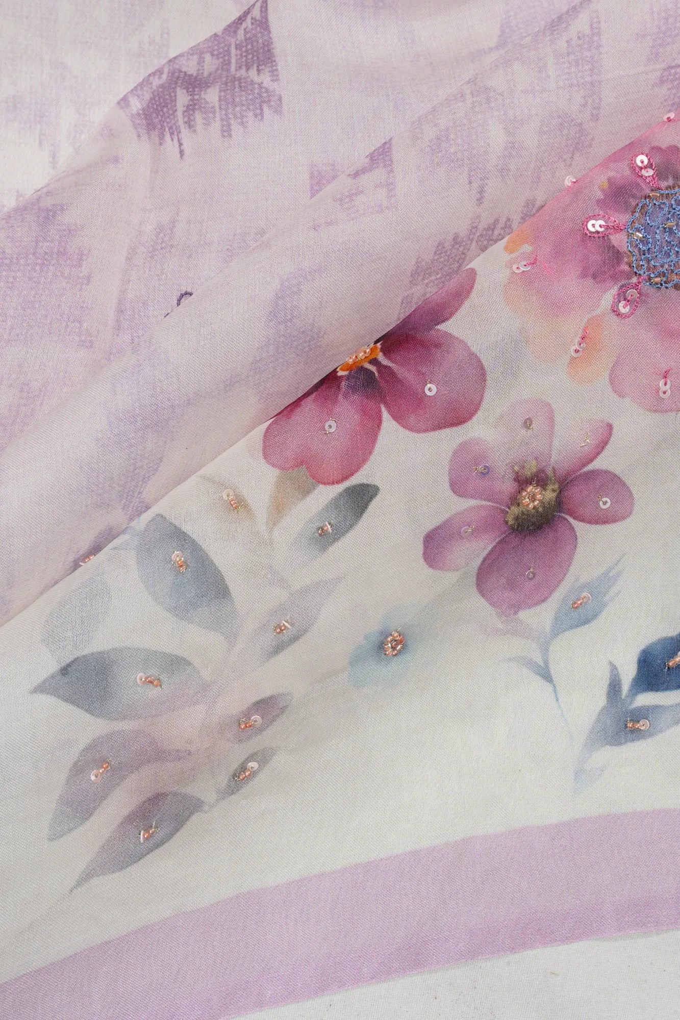 Organza Printed White Saree