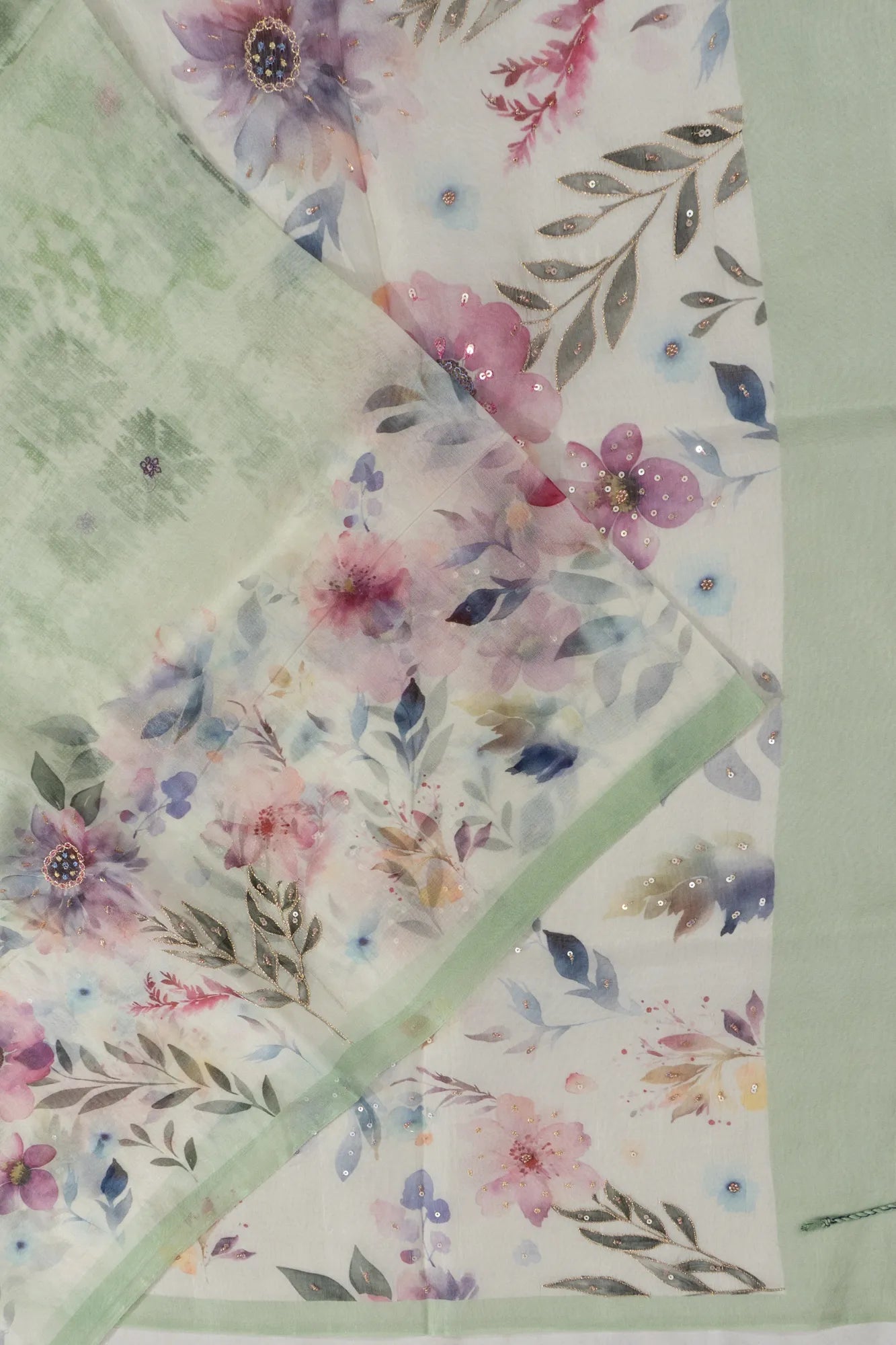 Organza Printed White Saree