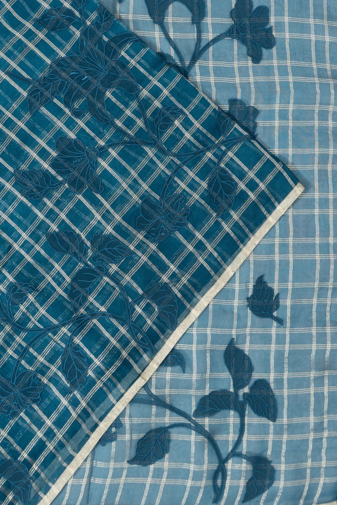 Organza Checks And Jaal Blue Saree