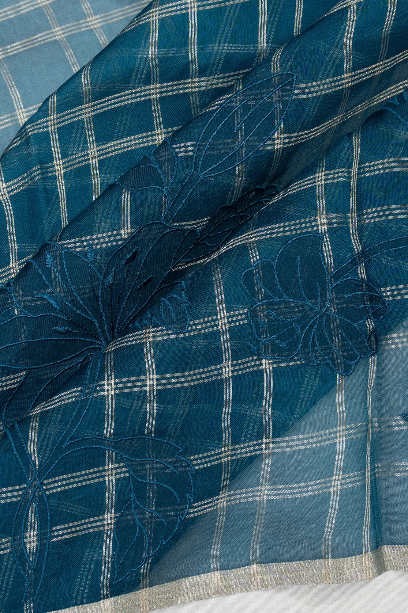 Organza Checks And Jaal Blue Saree