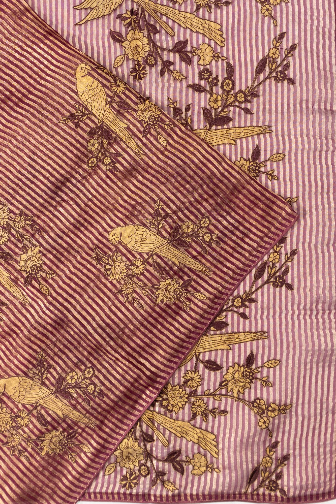 Organza Lines Maroon Saree With Embroidery Butta