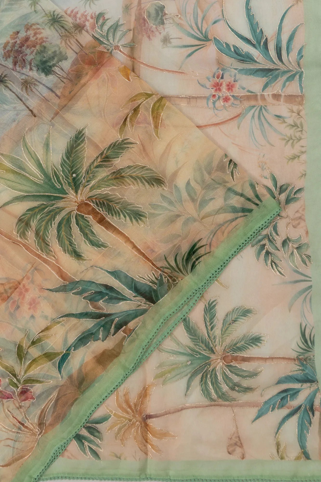 Organza Allover Floral Printed Cream Saree