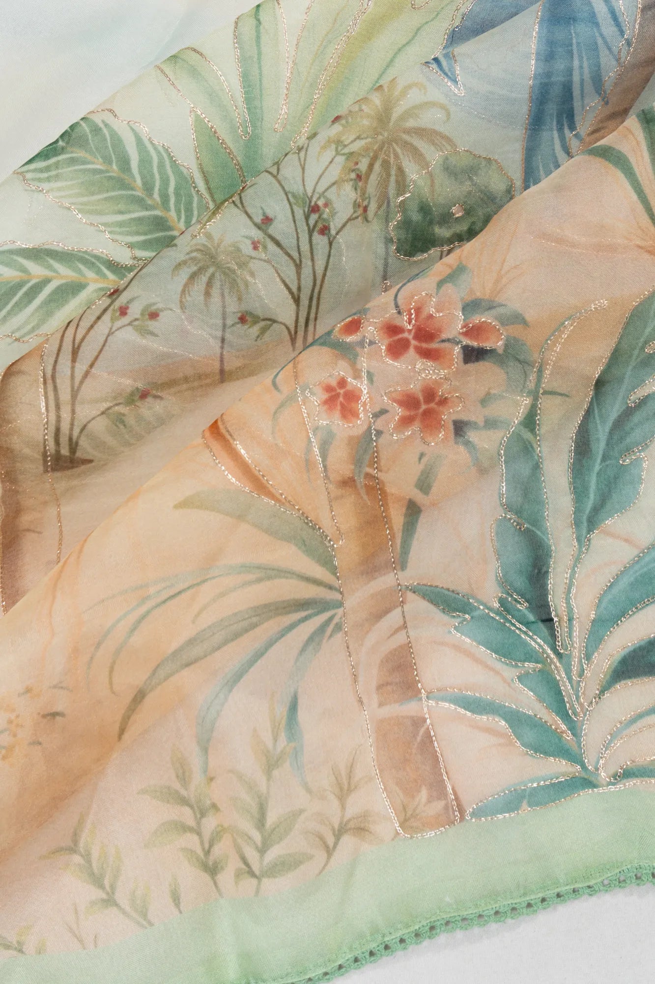 Organza Allover Floral Printed Cream Saree