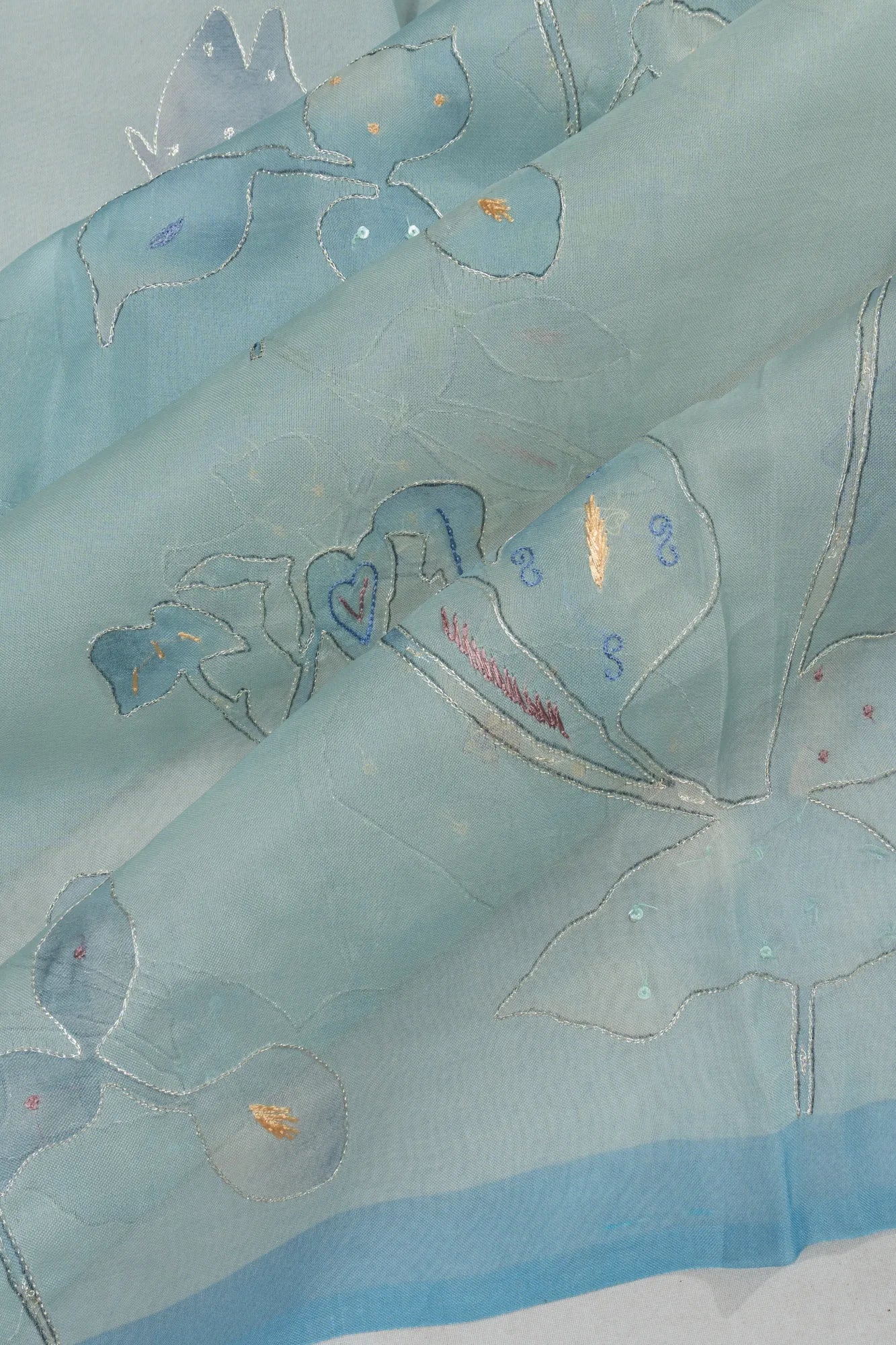Organza Printed Brocade Pastel Blue Saree