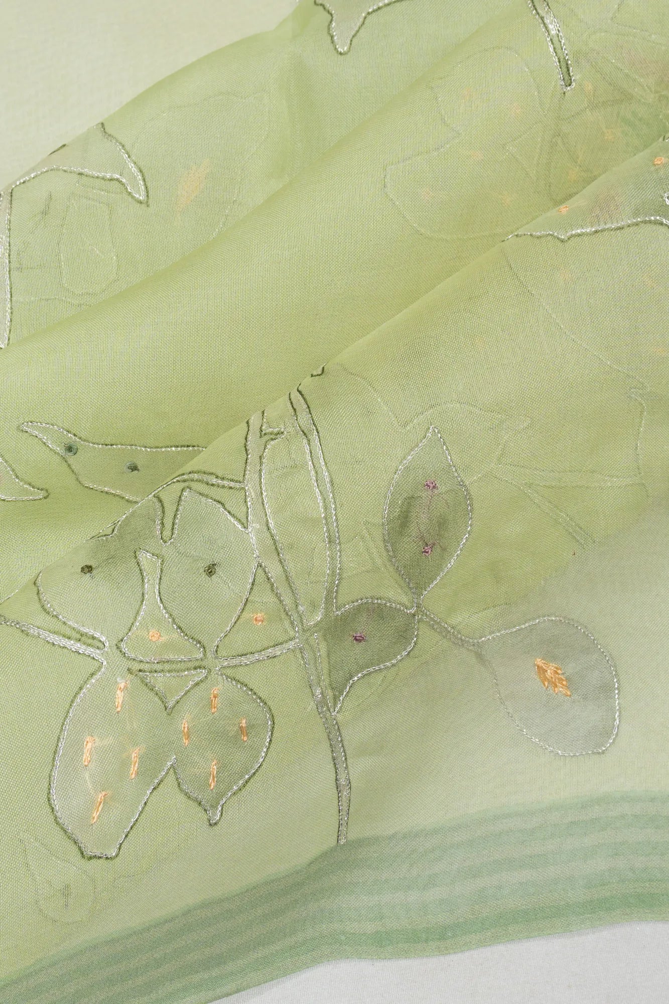 Organza Printed Brocade Pastel Green Saree