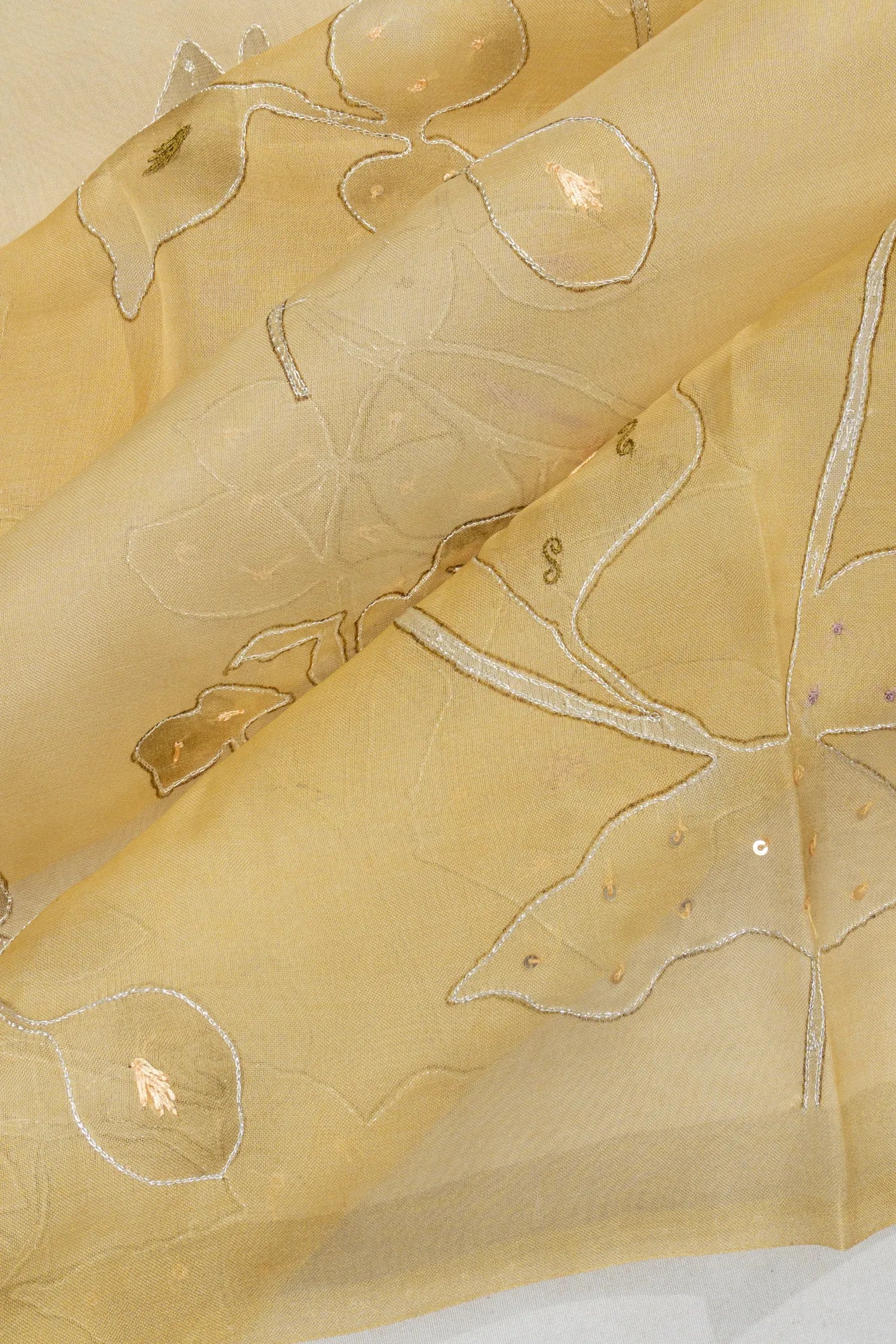 Organza Printed Brocade Pastel Yellow Saree