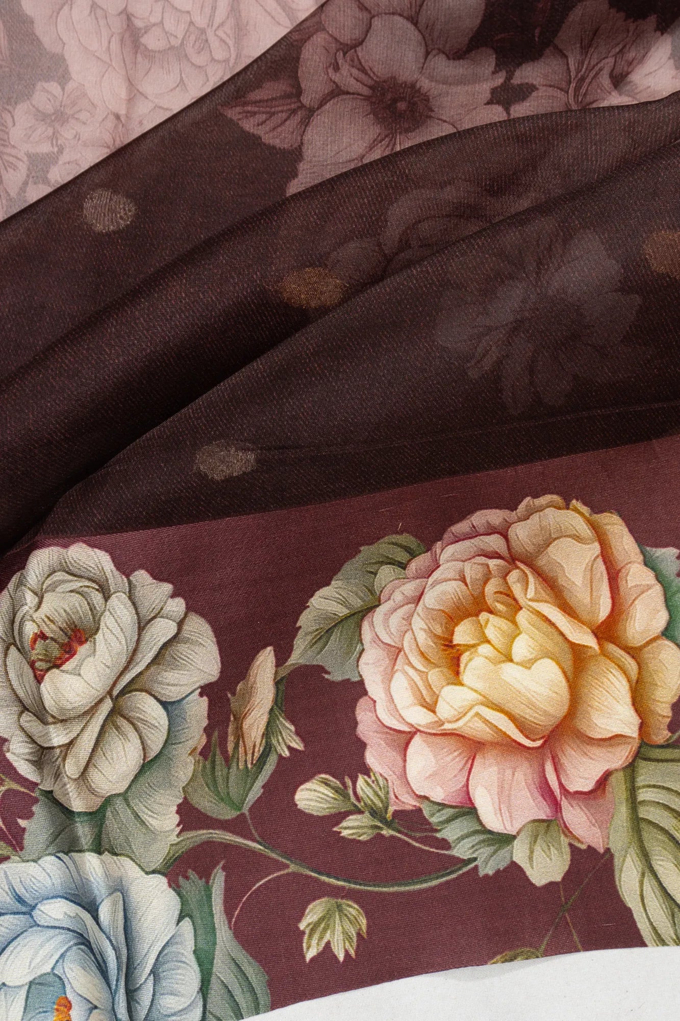 Organza Butta And Printed Brown Saree