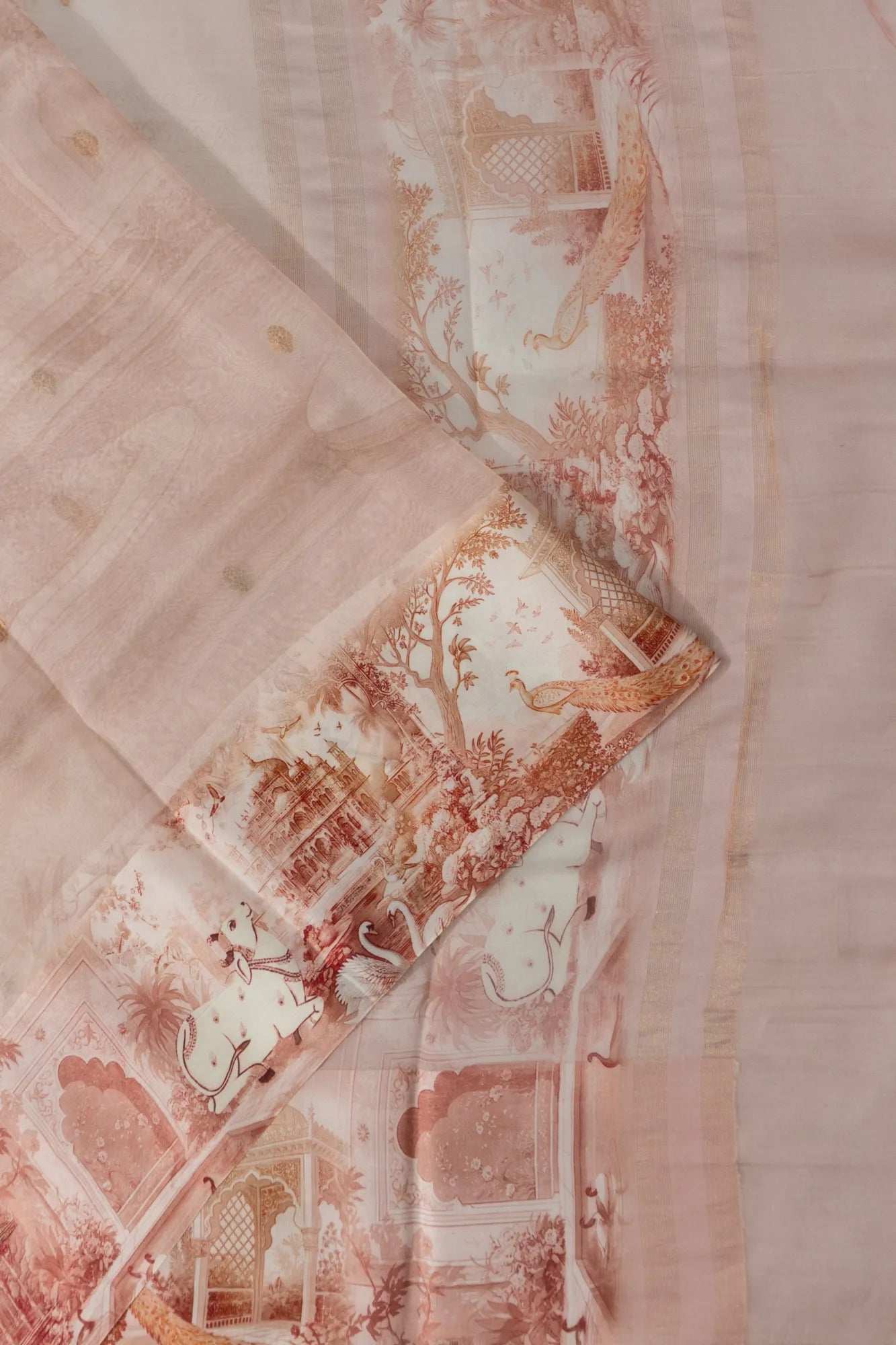 Organza Butta And Printed Peach Saree