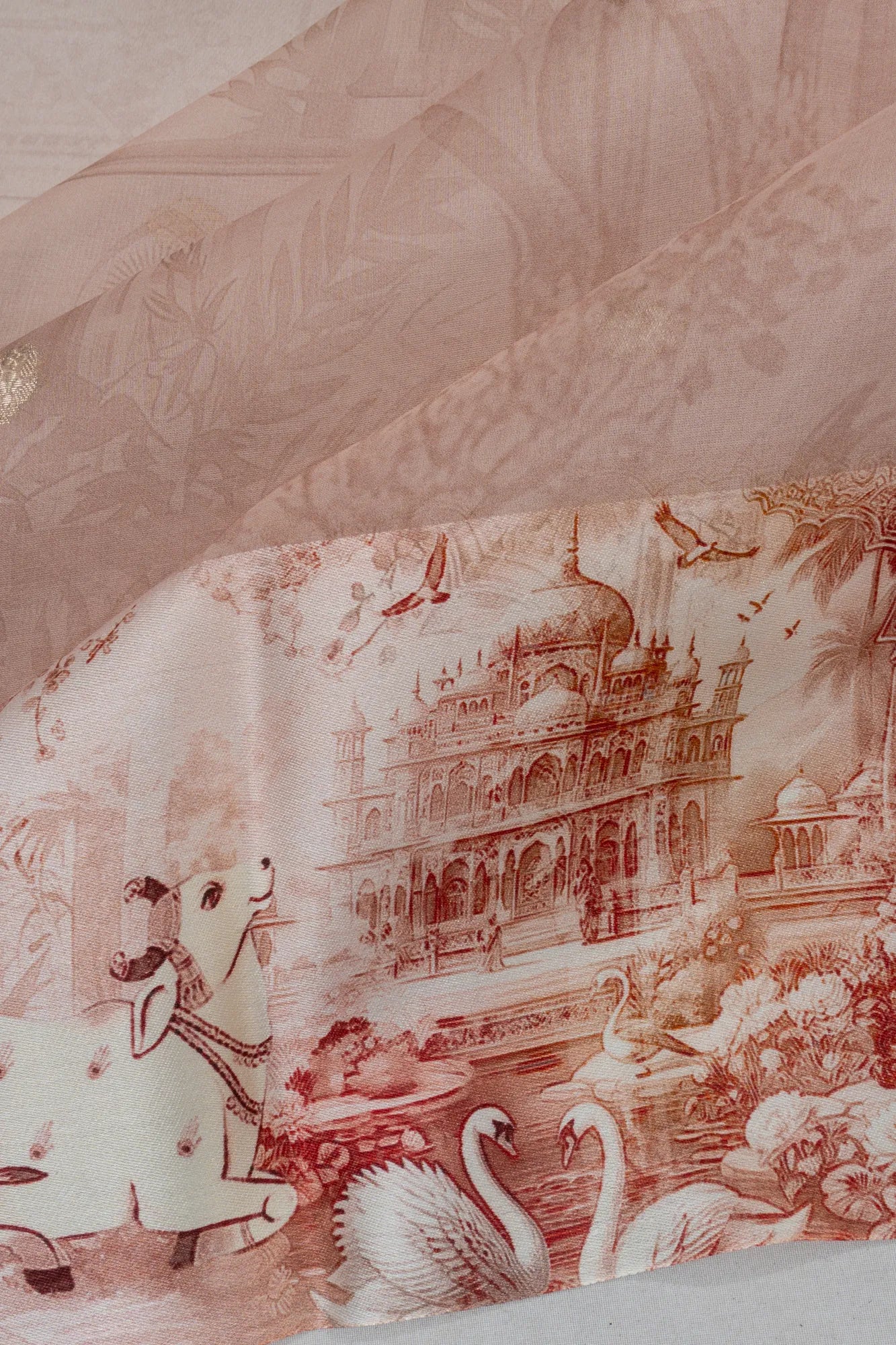 Organza Butta And Printed Peach Saree