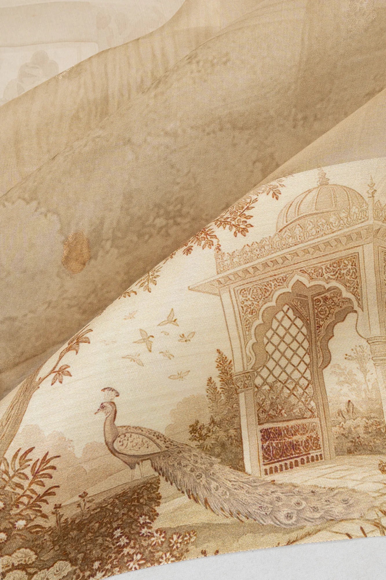 Organza Butta And Printed Brown Saree