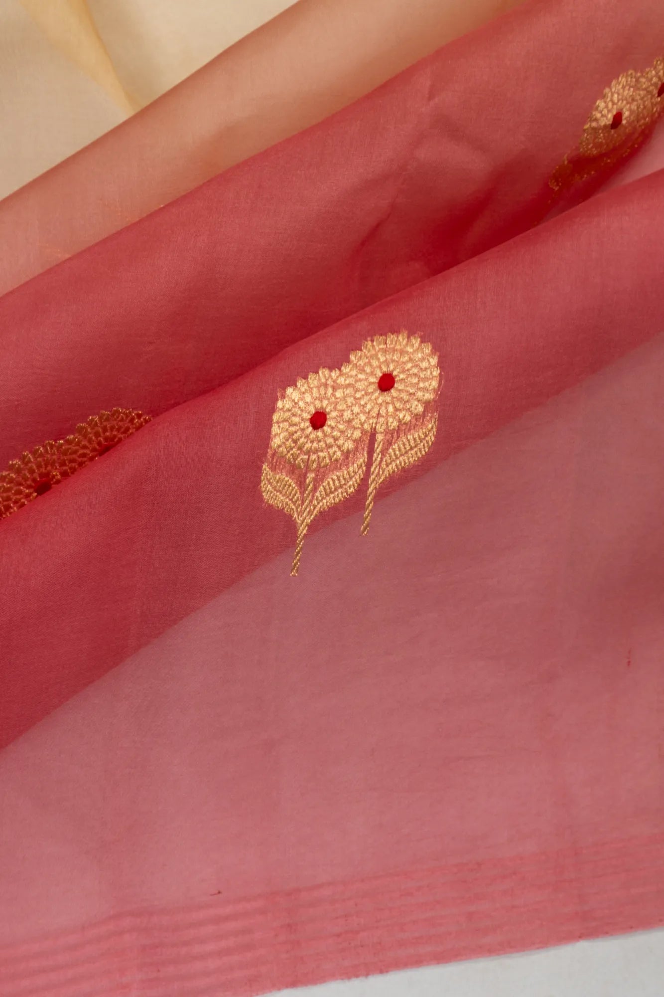 Banarasi Kora Organza Butta Cream and Pink Saree