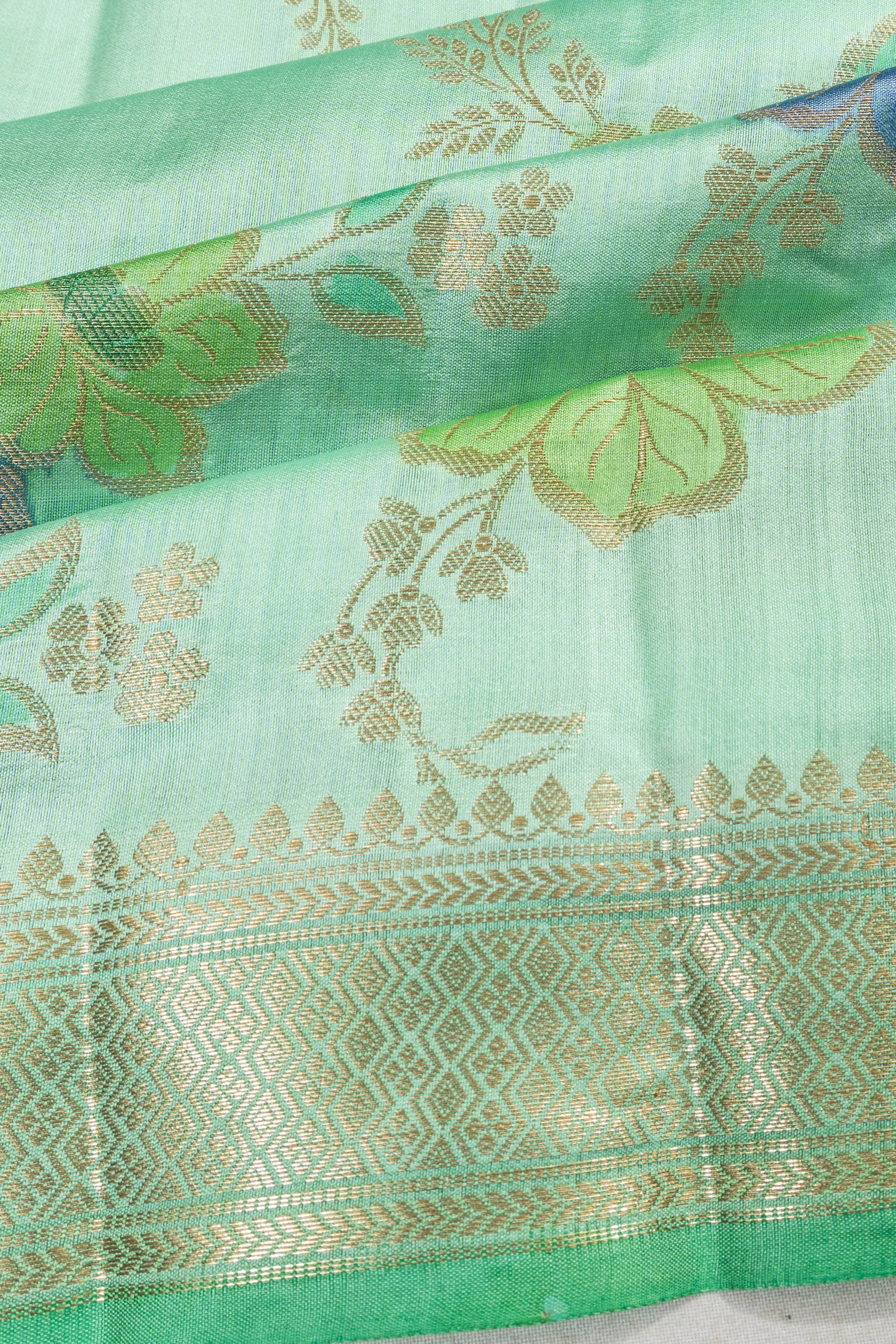 Tussar Jaal Pastel Green Saree