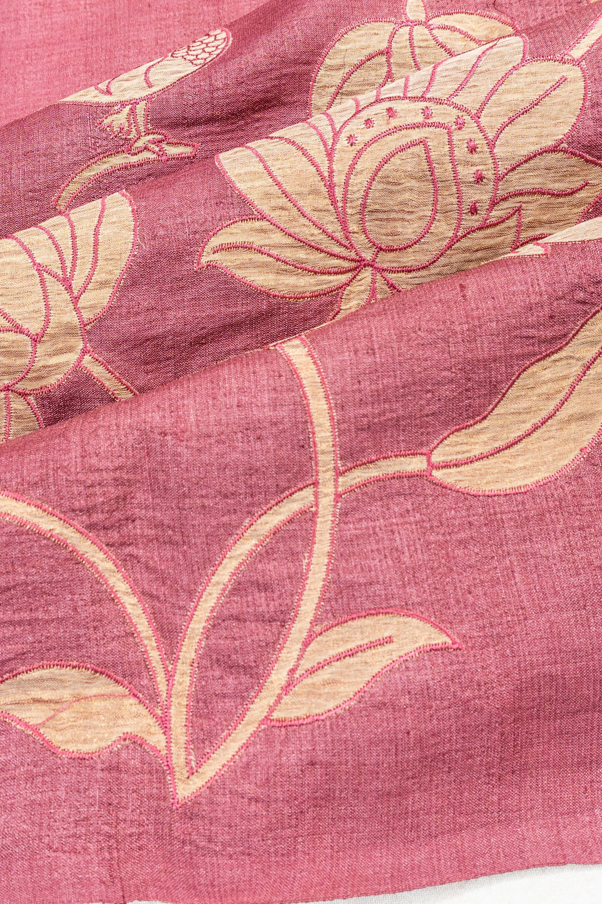 Tussar Plain Peach Saree