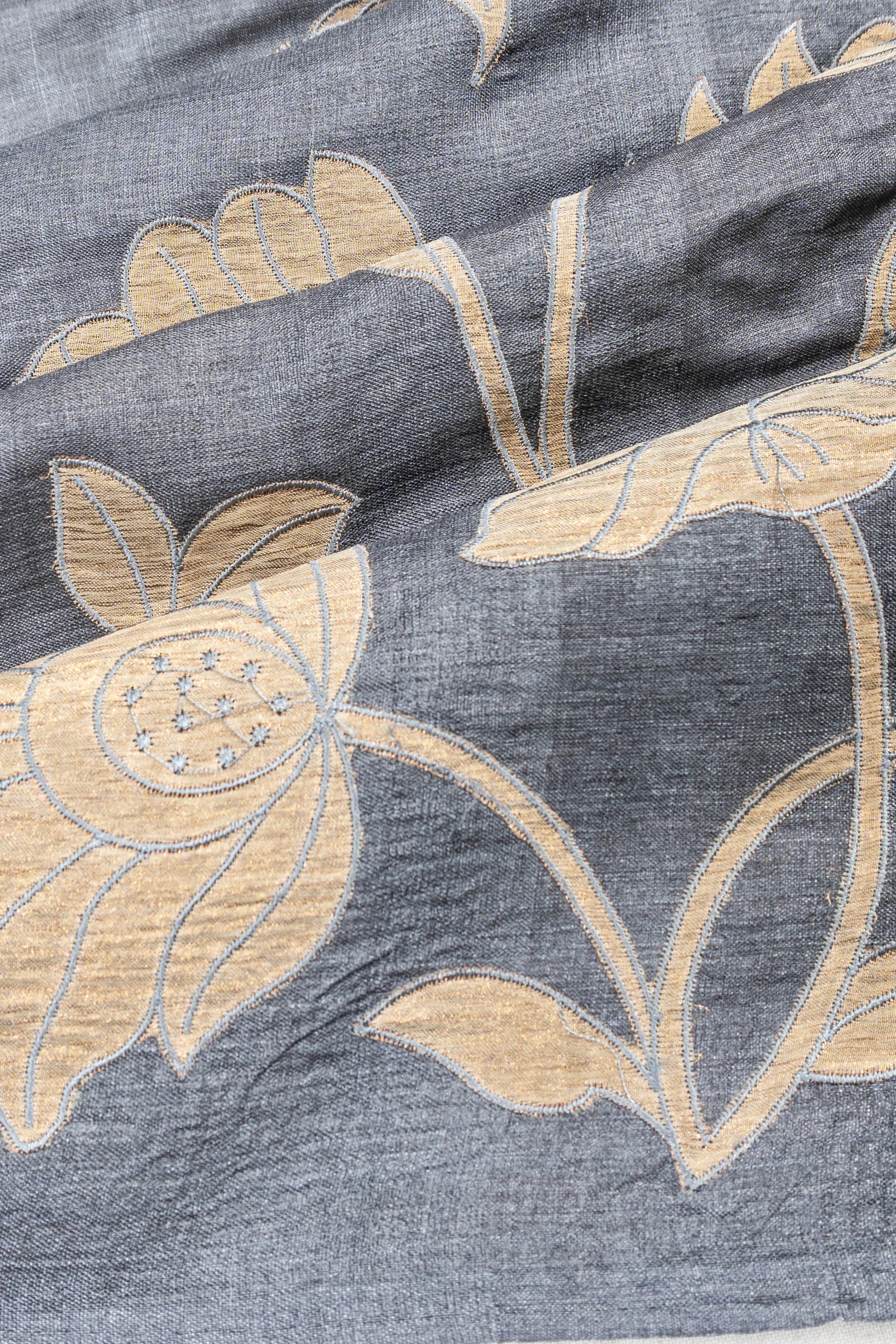 Tussar Plain Grey Saree