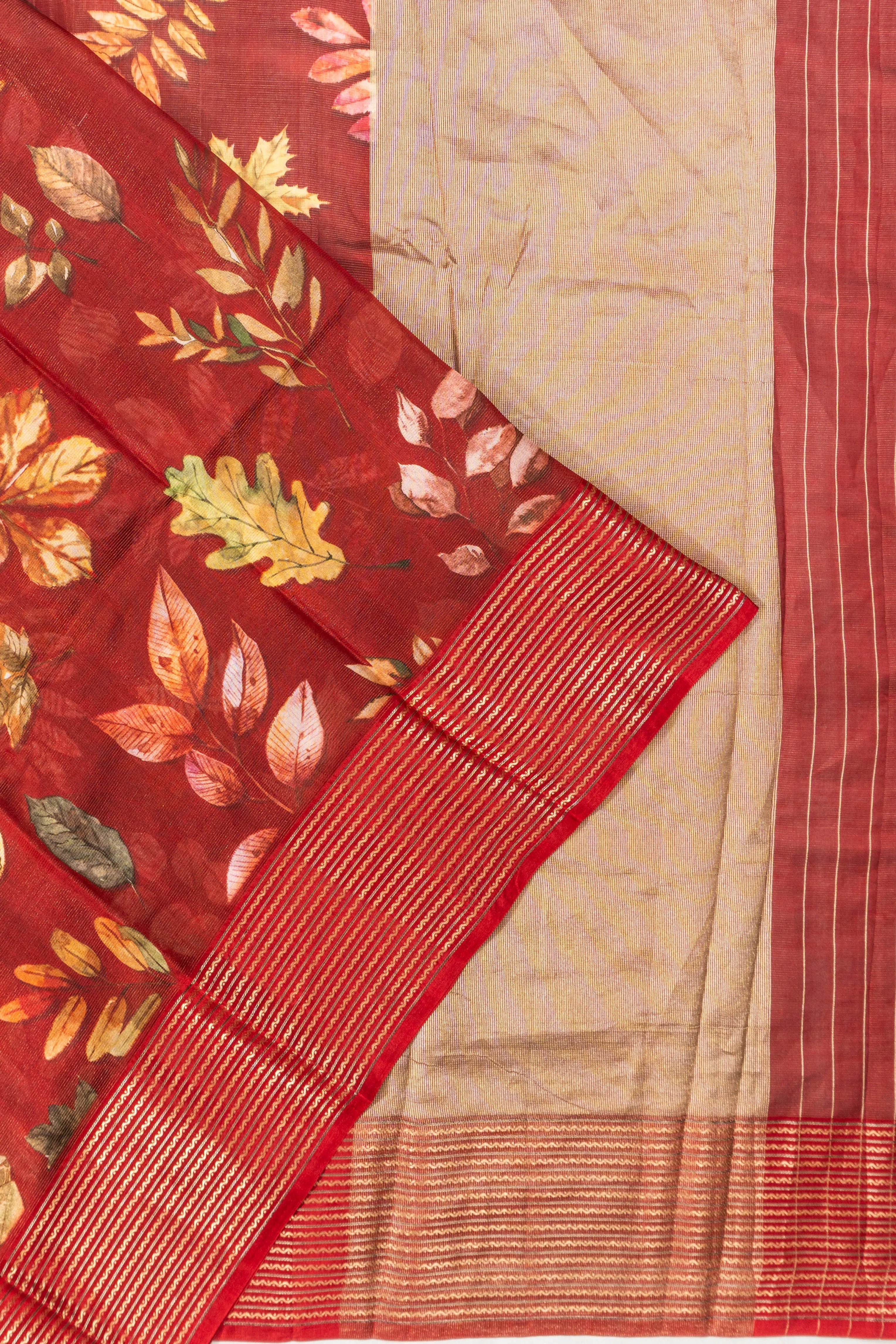 Chiniya Silk Printed Maroon Saree