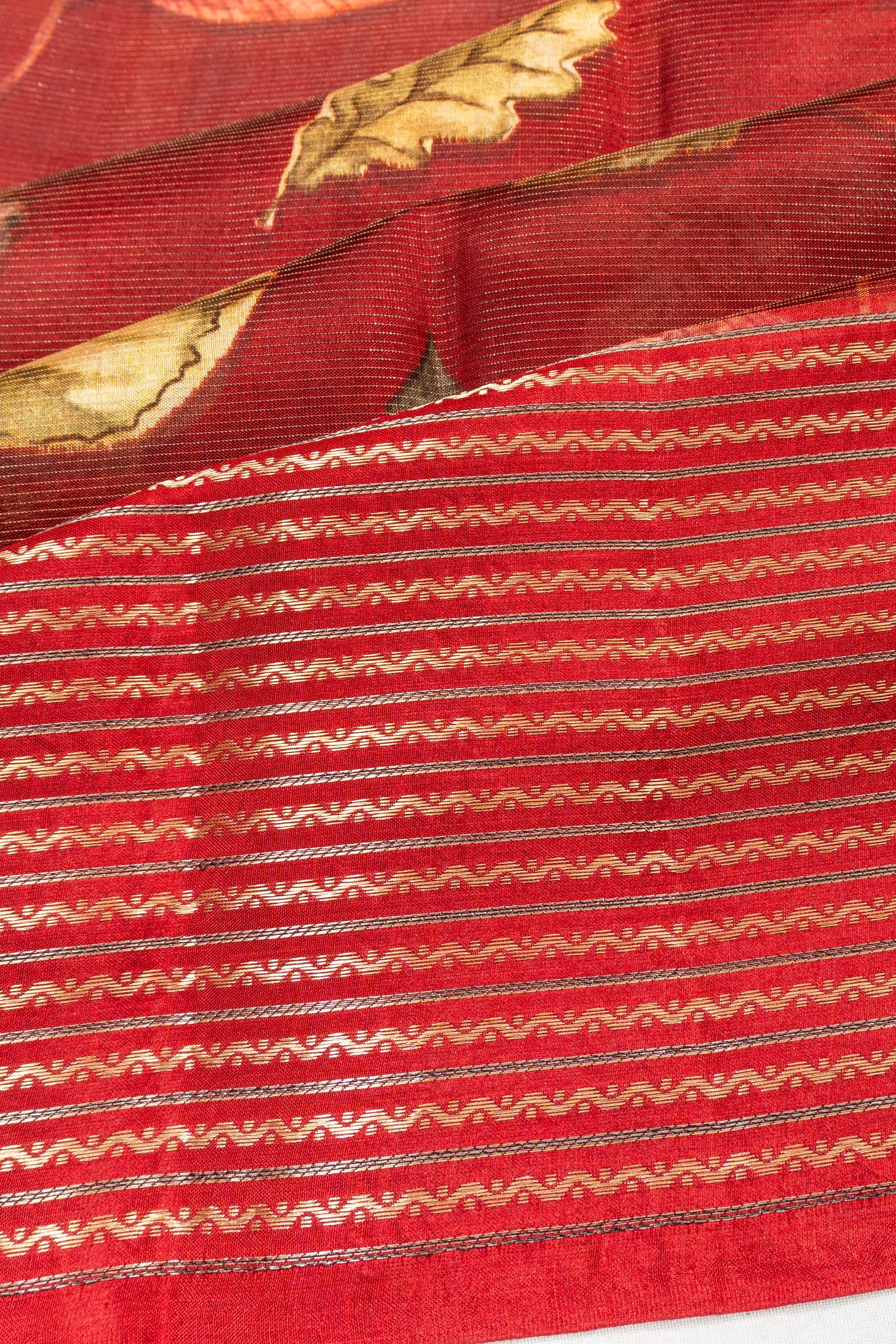 Chiniya Silk Printed Maroon Saree