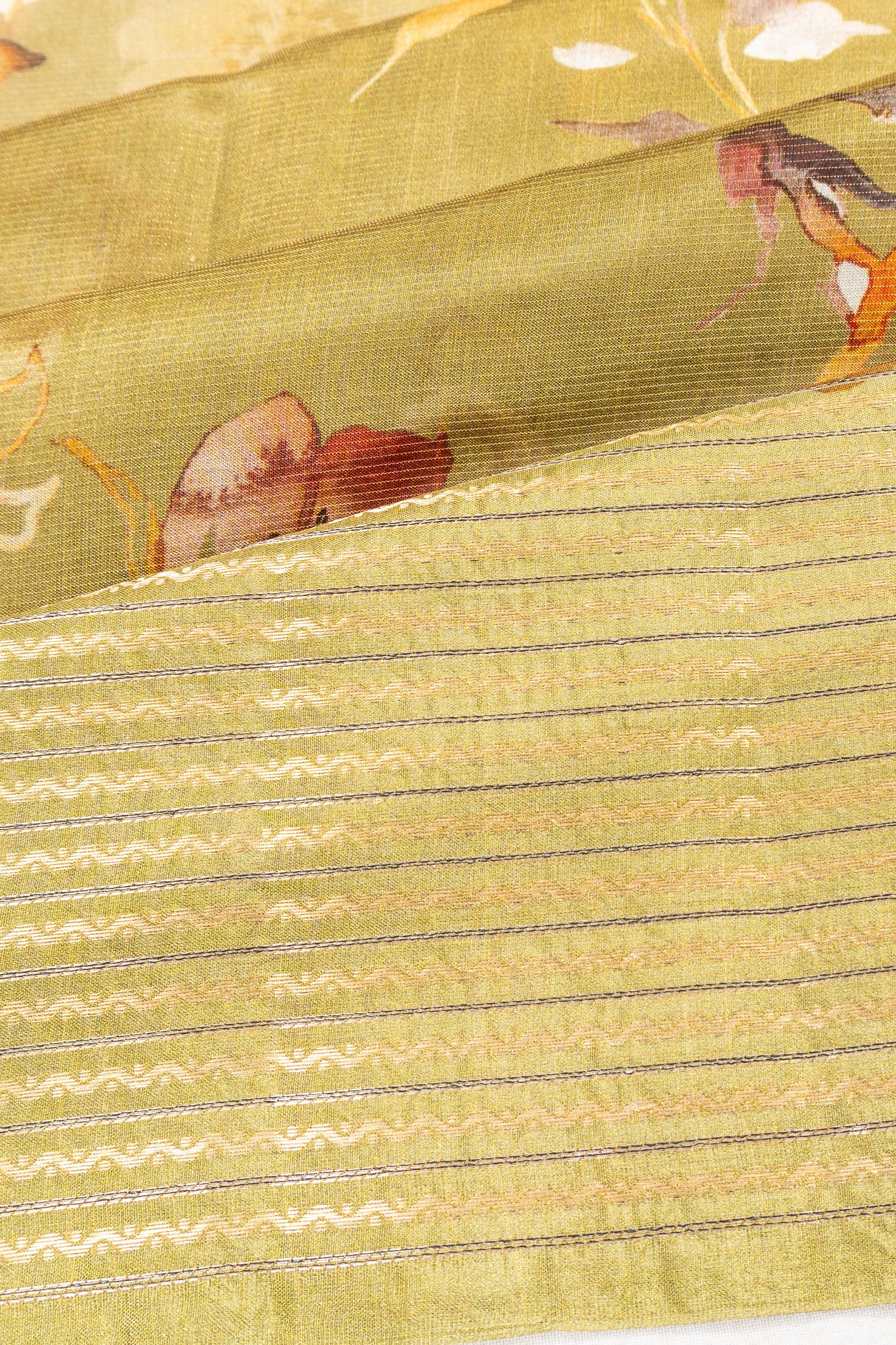 Chiniya Silk Printed Mehandi Green Saree