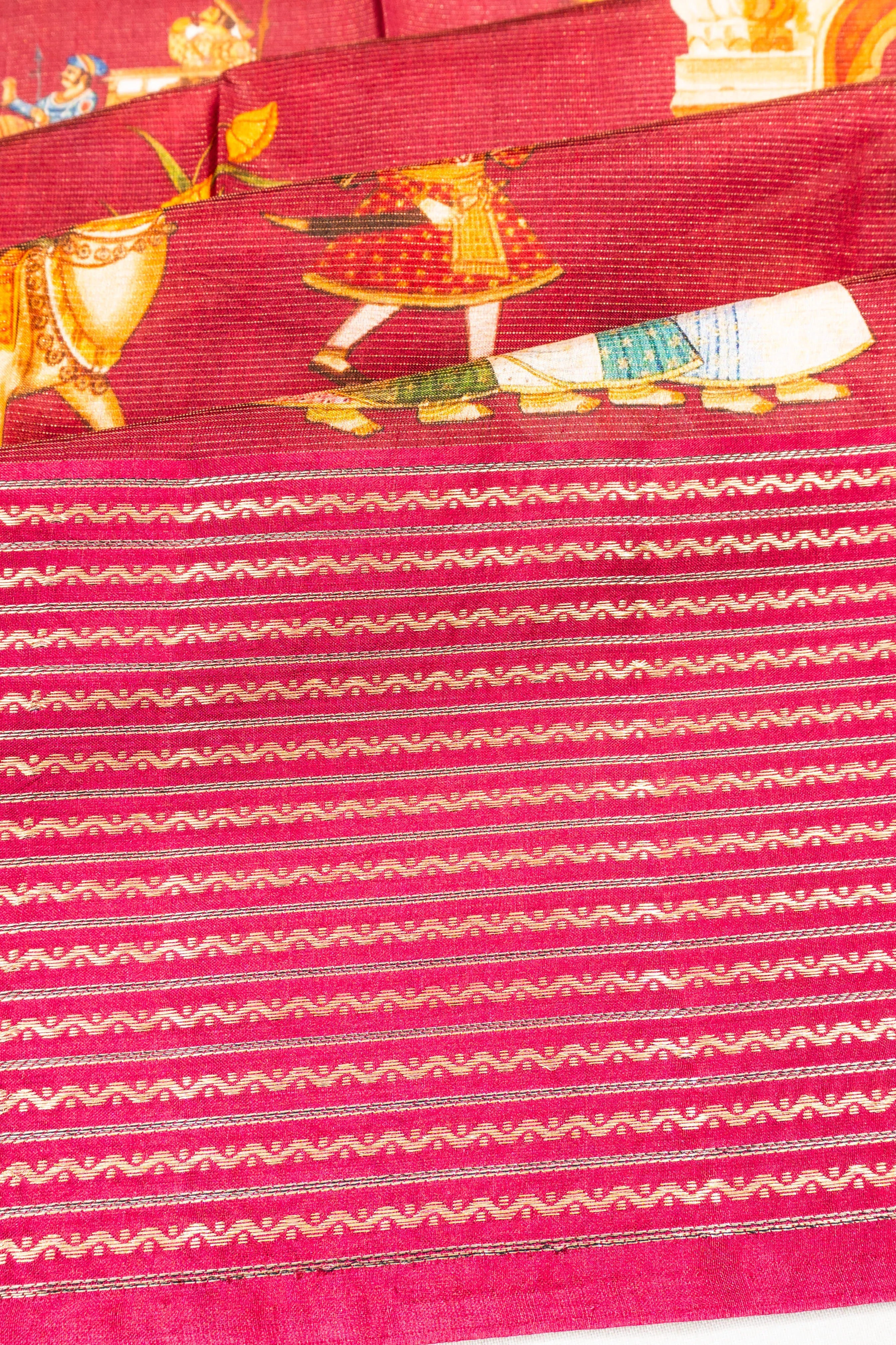 Chiniya Silk Printed Red Saree