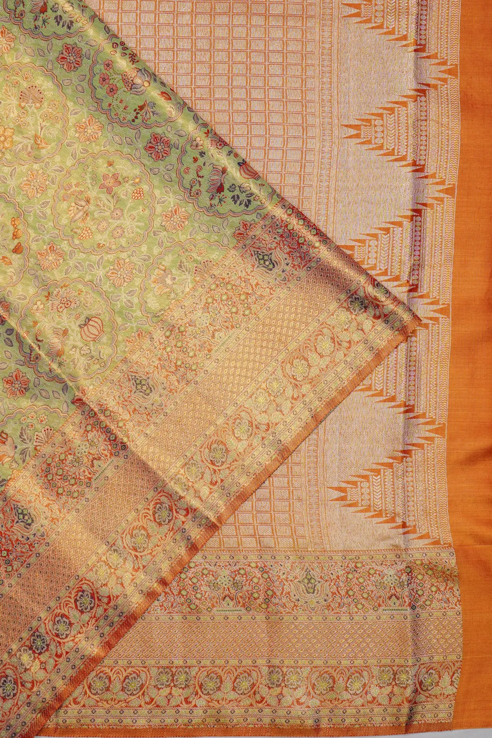 Taranga Kanchi Silk Tissue Brocade Pista Green Saree