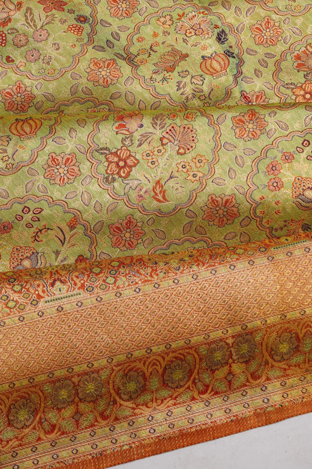 Taranga Kanchi Silk Tissue Brocade Pista Green Saree