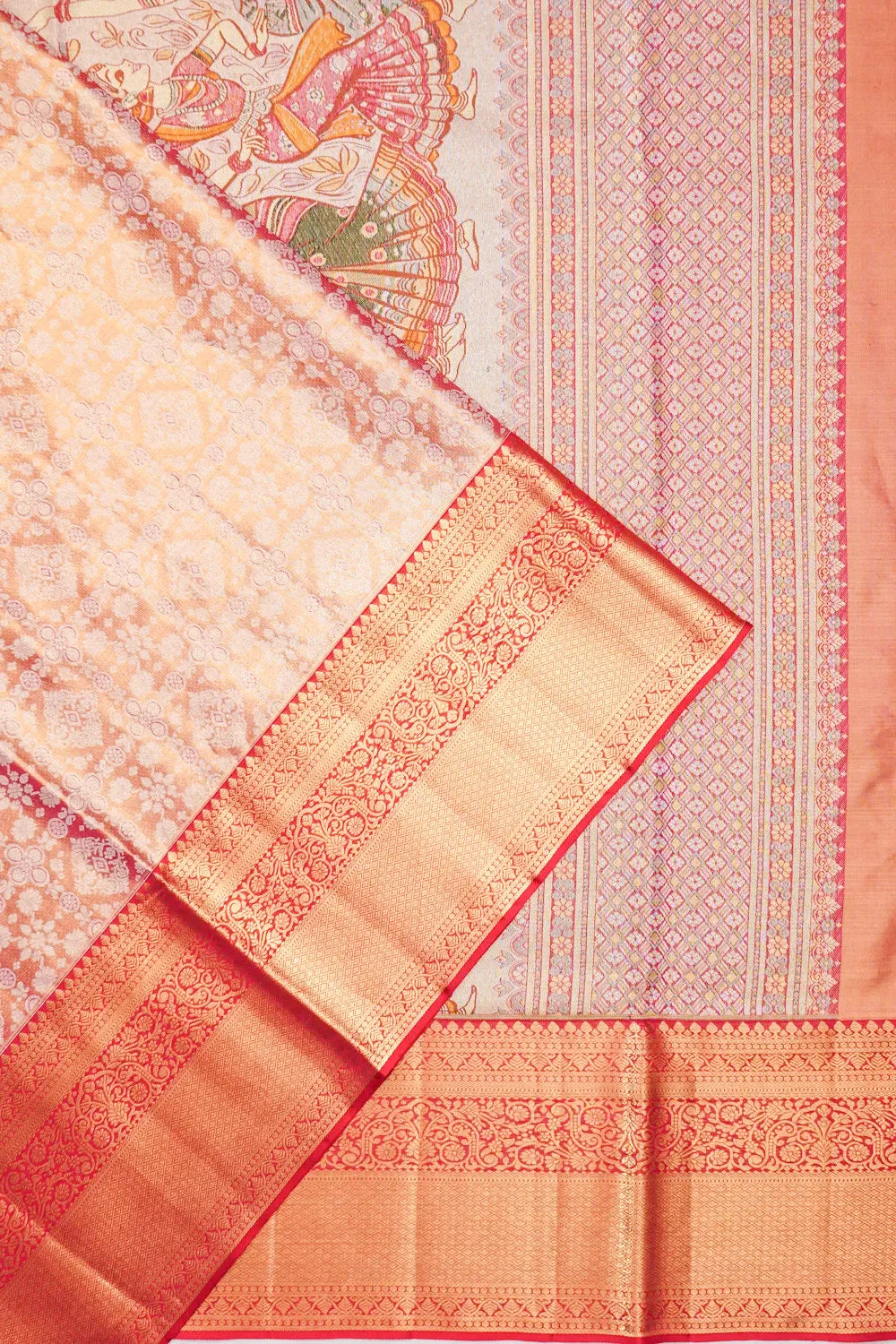 Kanchipuram Silk Tissue Brocade Peach Saree
