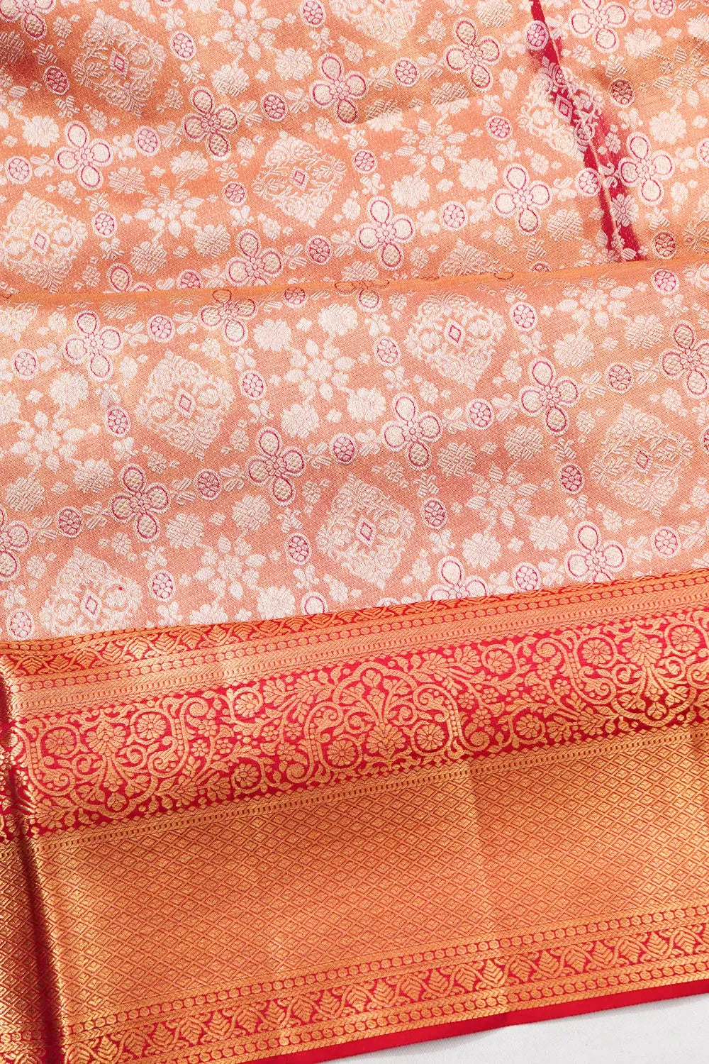 Kanchipuram Silk Tissue Brocade Peach Saree