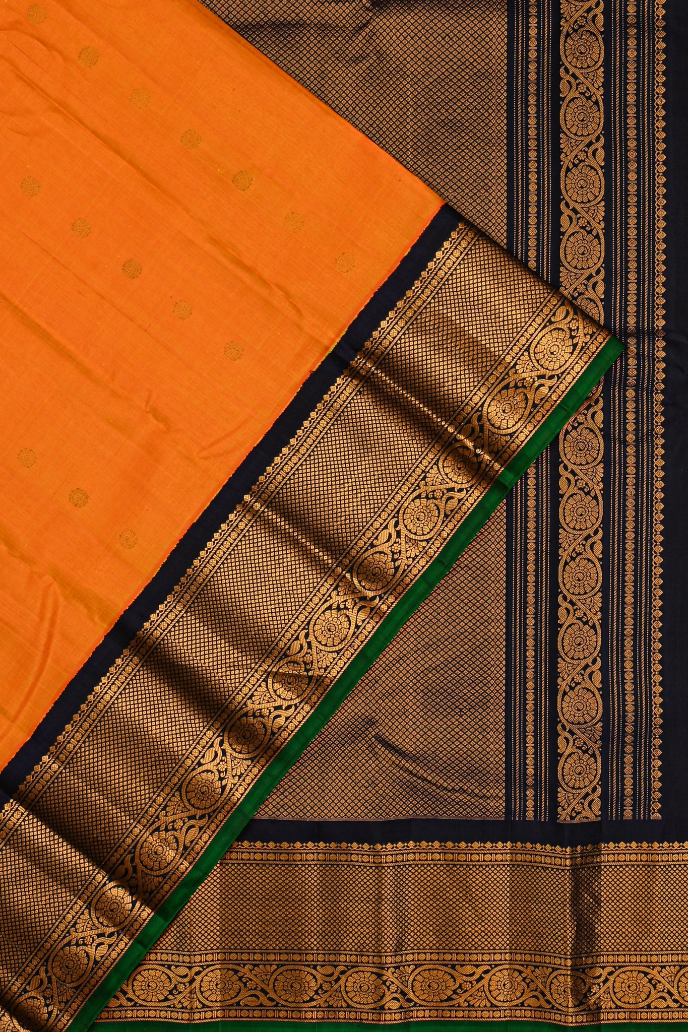 Gadwal Silk Butta Orange Saree
