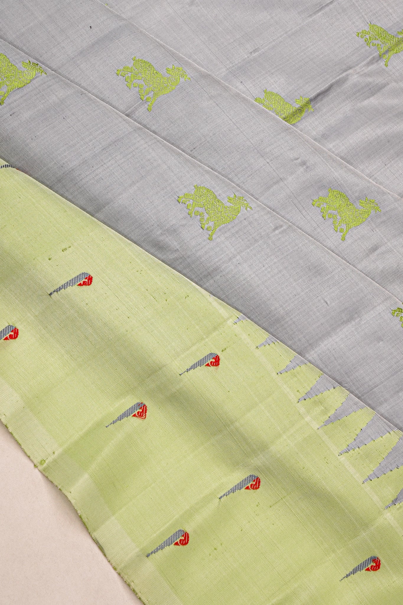 Gadwal Raw Silk Butta Grey Saree