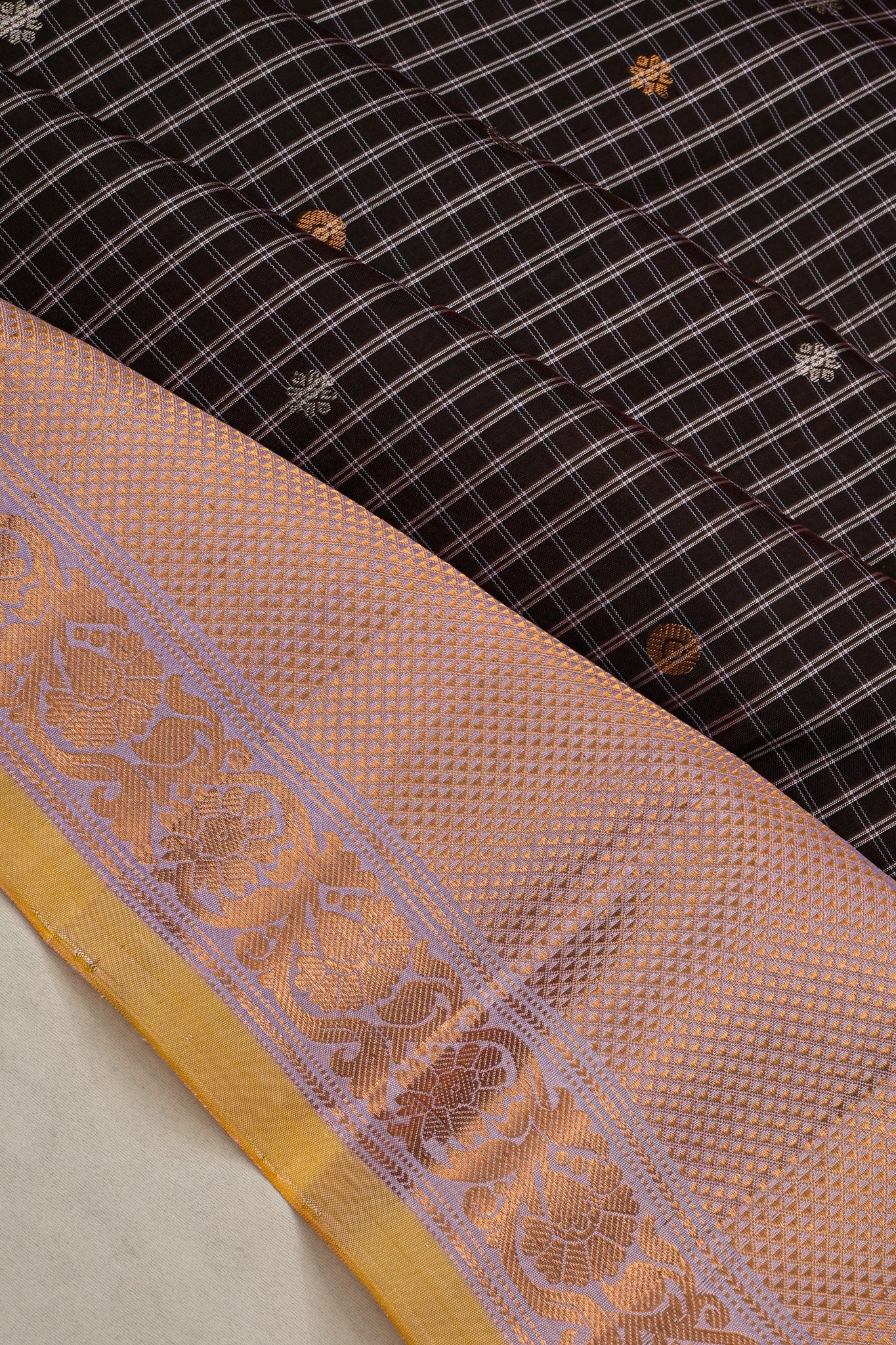 Gadwal Silk Checks And Butta Black Saree