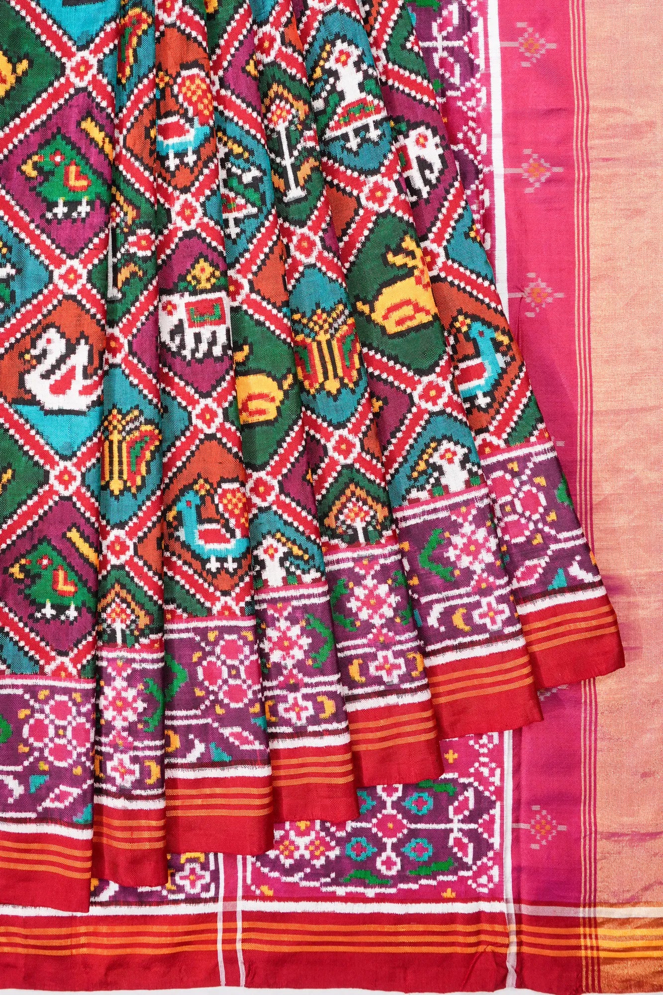 Patan Patola Silk Double Ikat 8 Figure Multicolour Saree