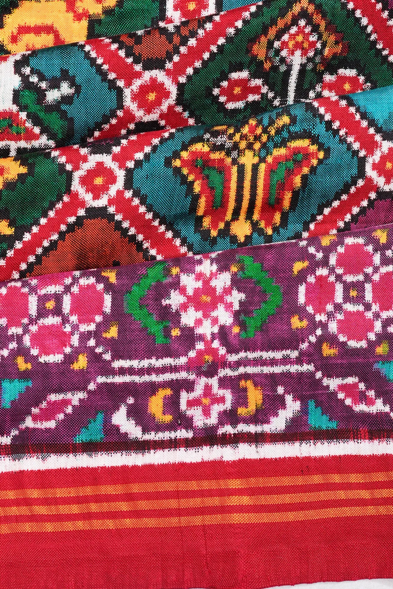Patan Patola Silk Double Ikat 8 Figure Multicolour Saree