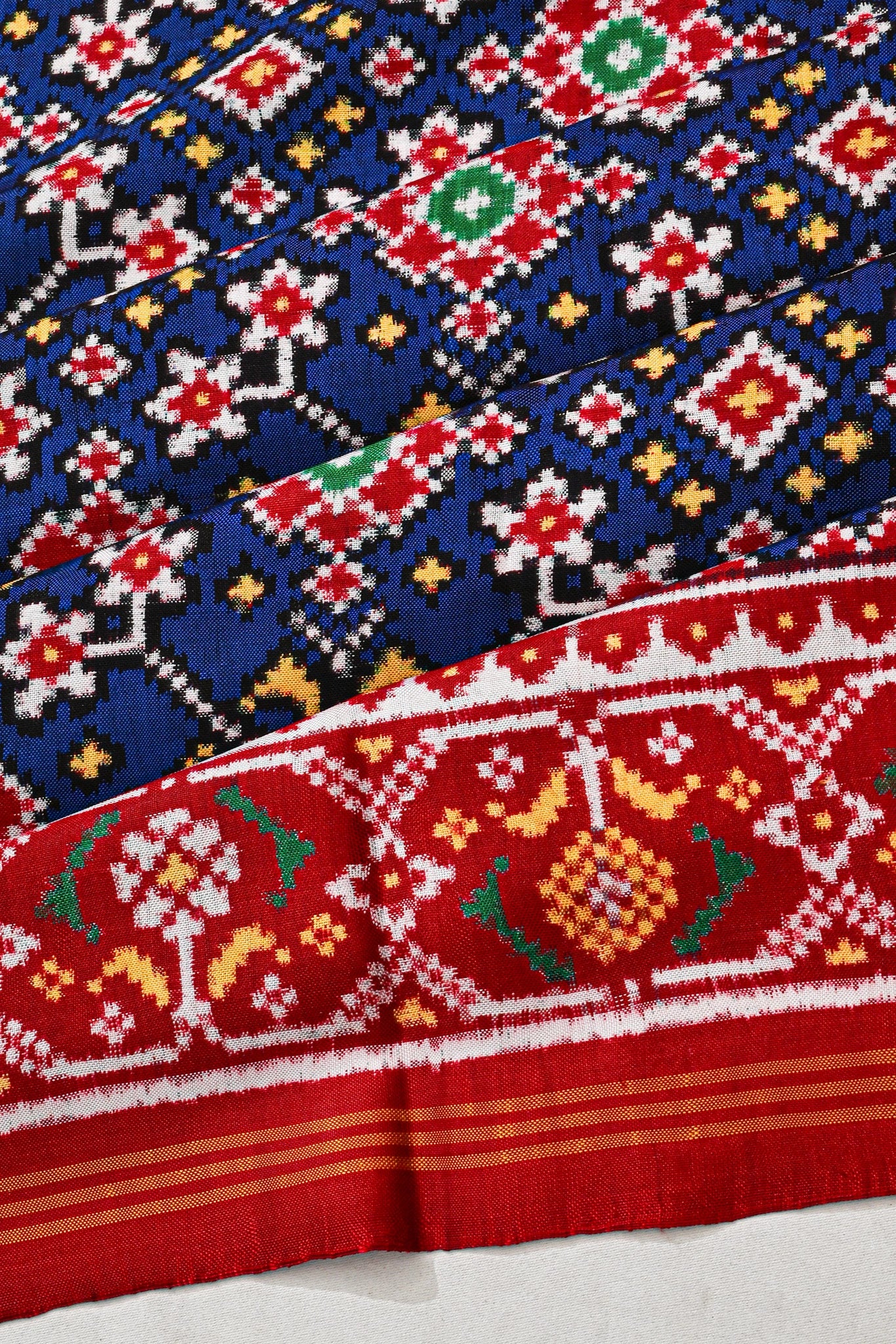 Patan Patola Silk Double Ikat Navratna Blue Saree