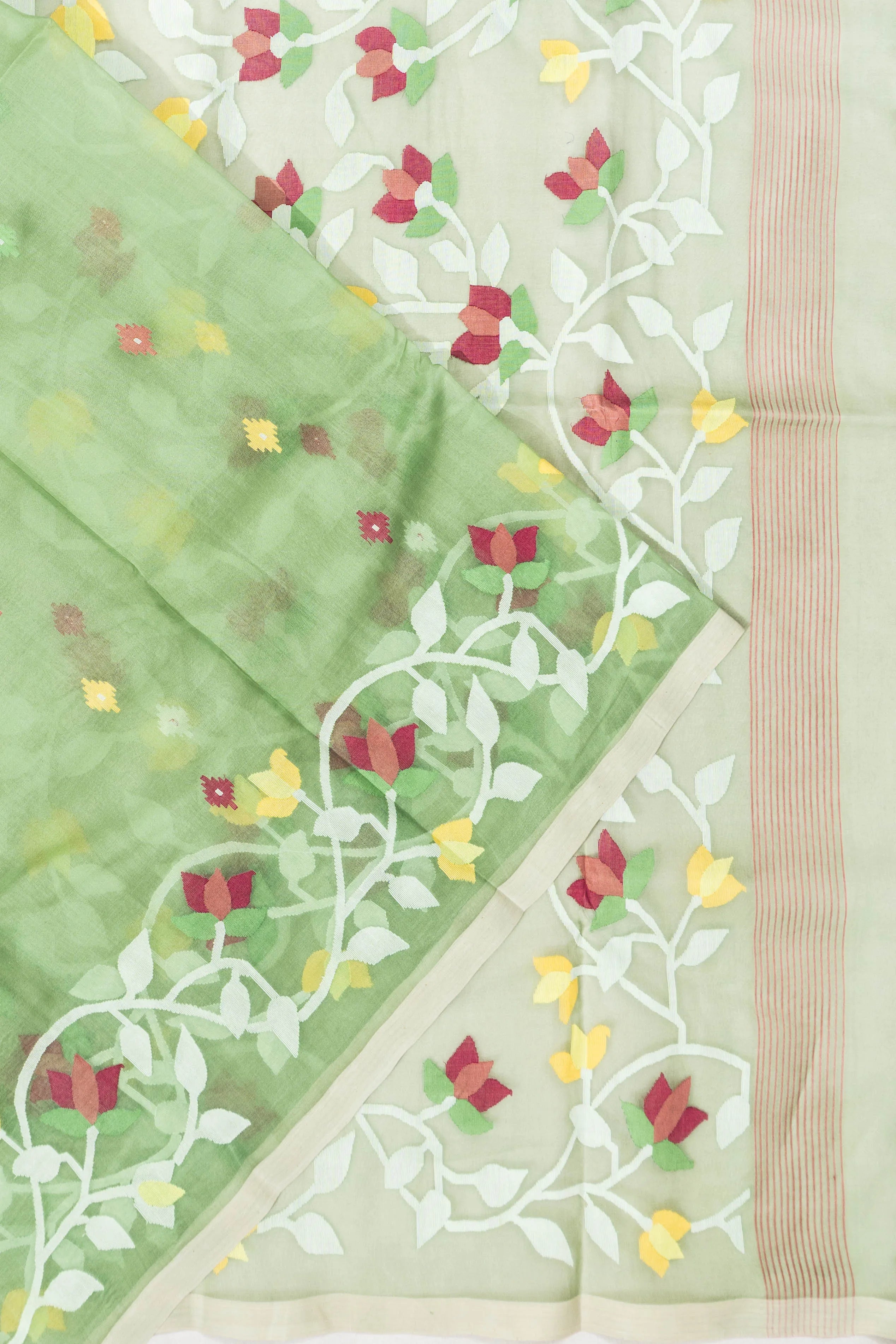 Dhakai Kora Organza Jamdani Butta Pastel Green Saree