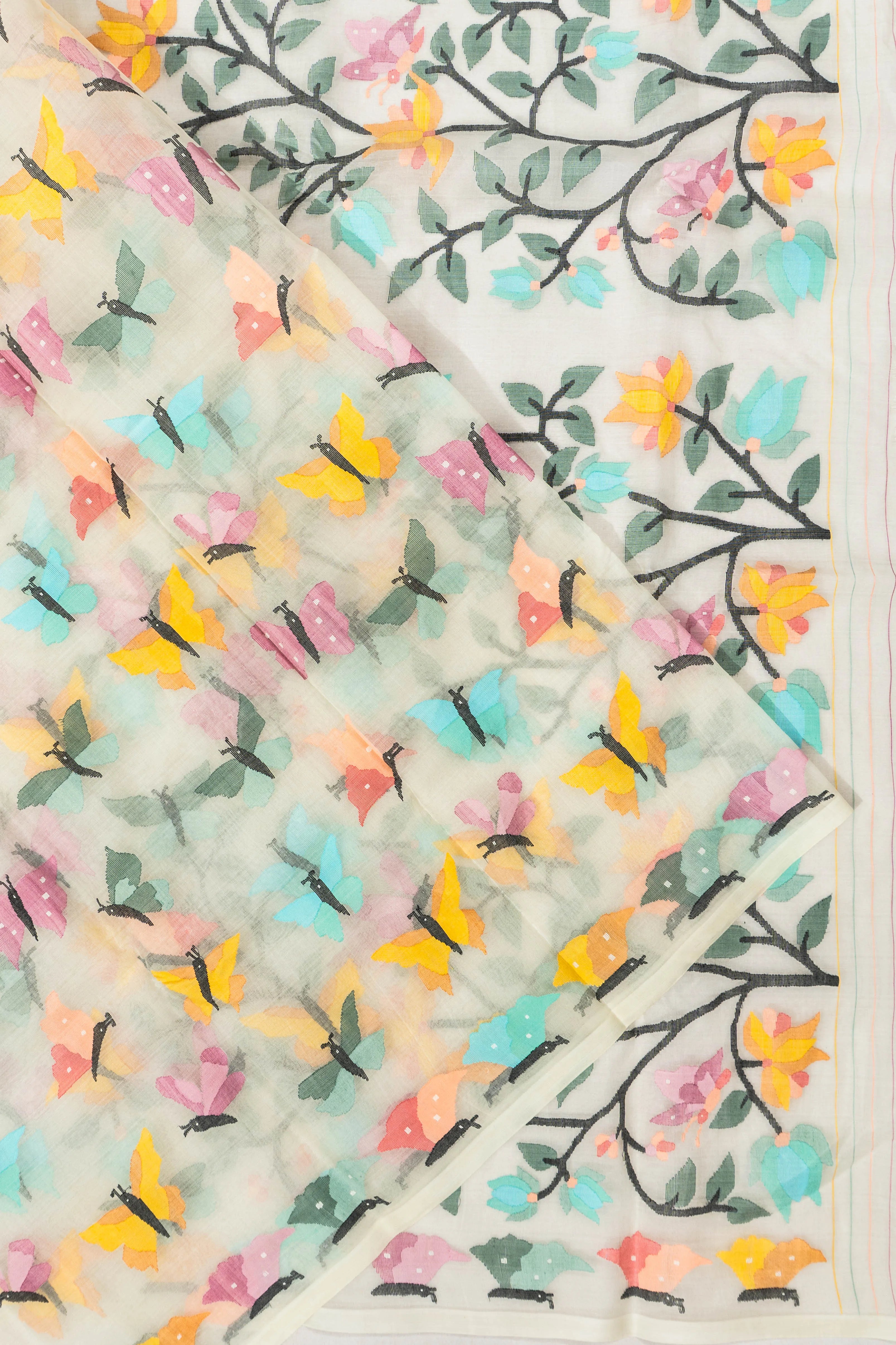 Dhakai Kora Organza Jamdani White Saree