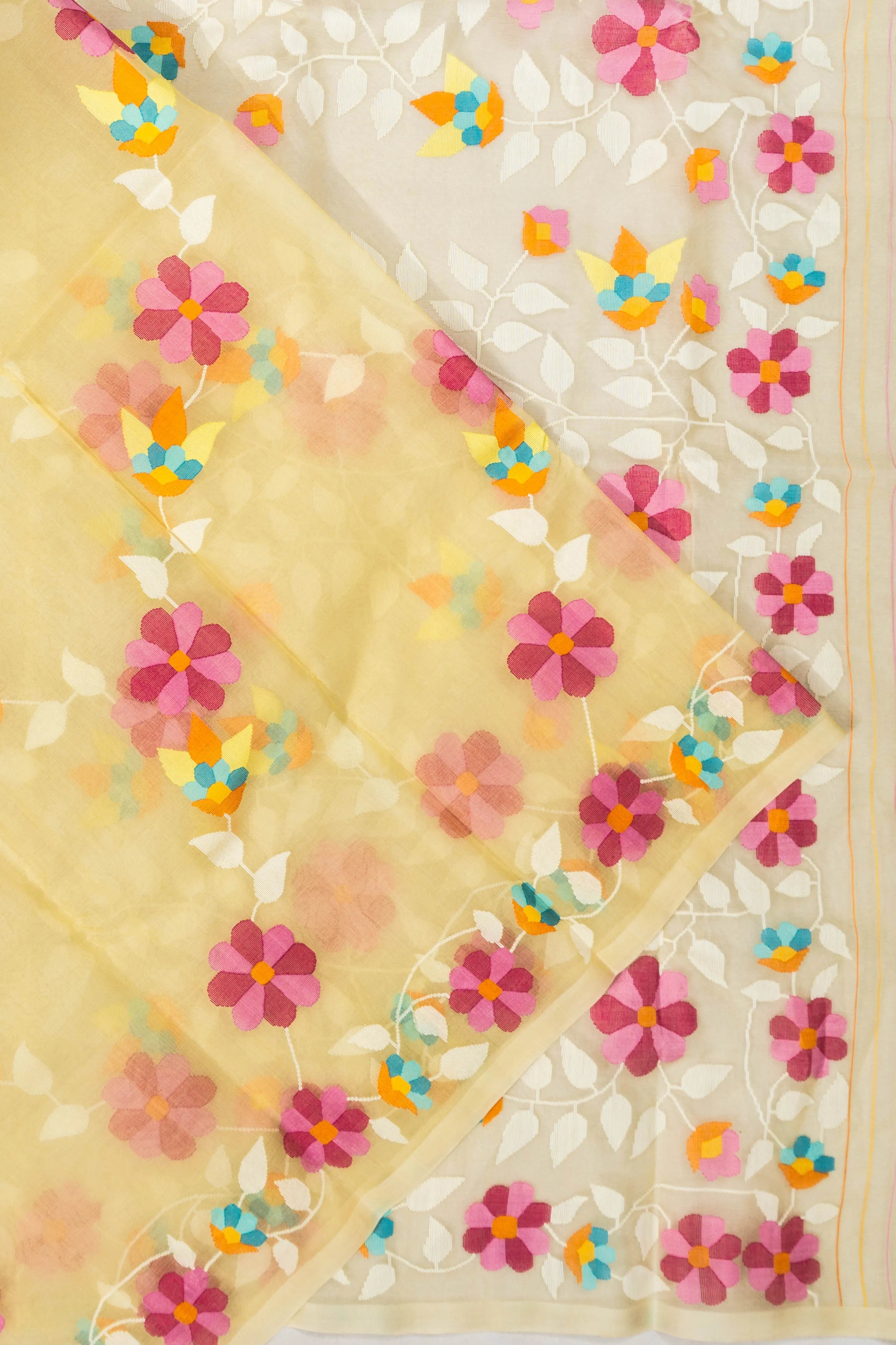 Dhakai Kora Organza Jamdani Jaal Cream Saree