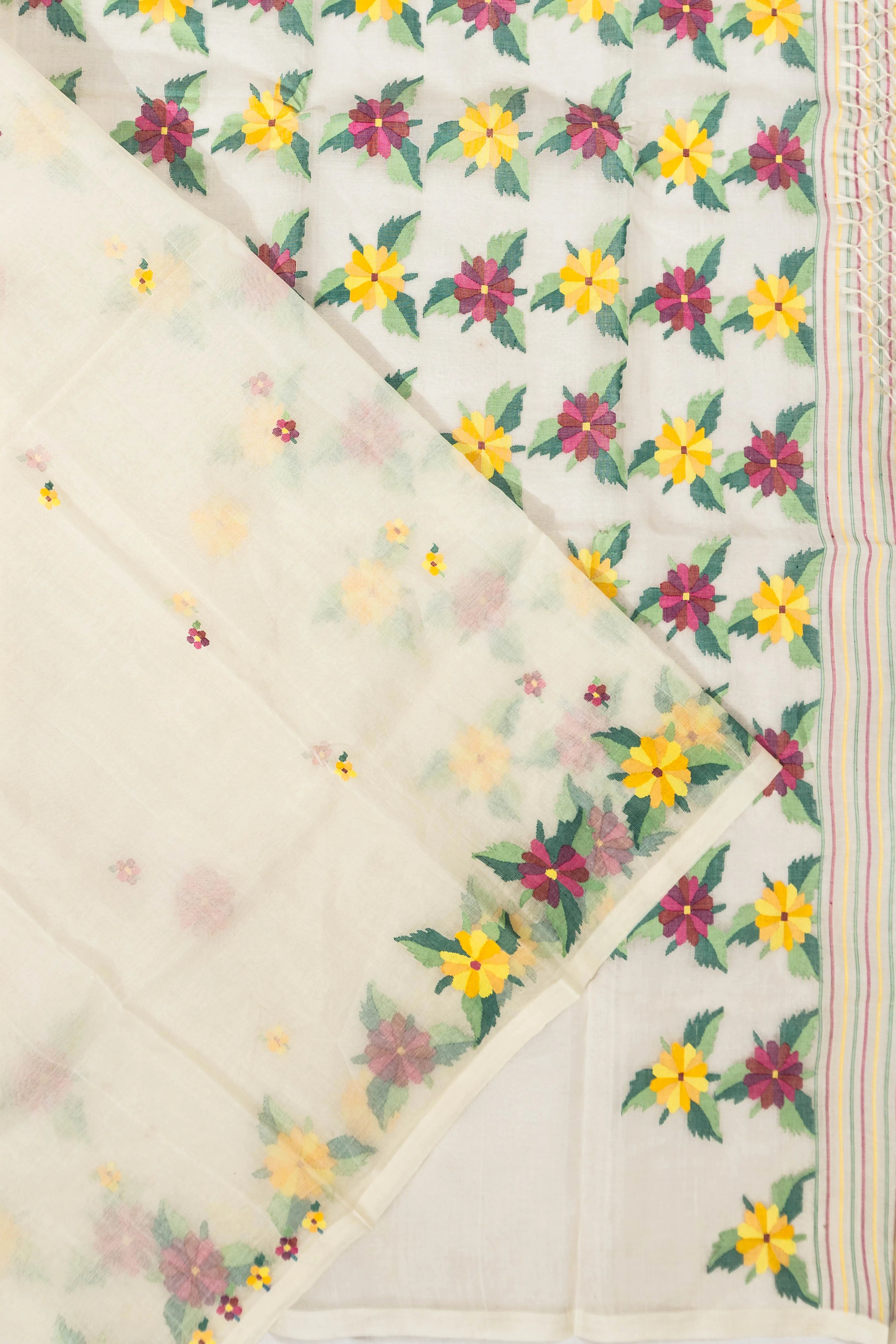 Dhakai Kora Organza Jamdani Butta Off White Saree