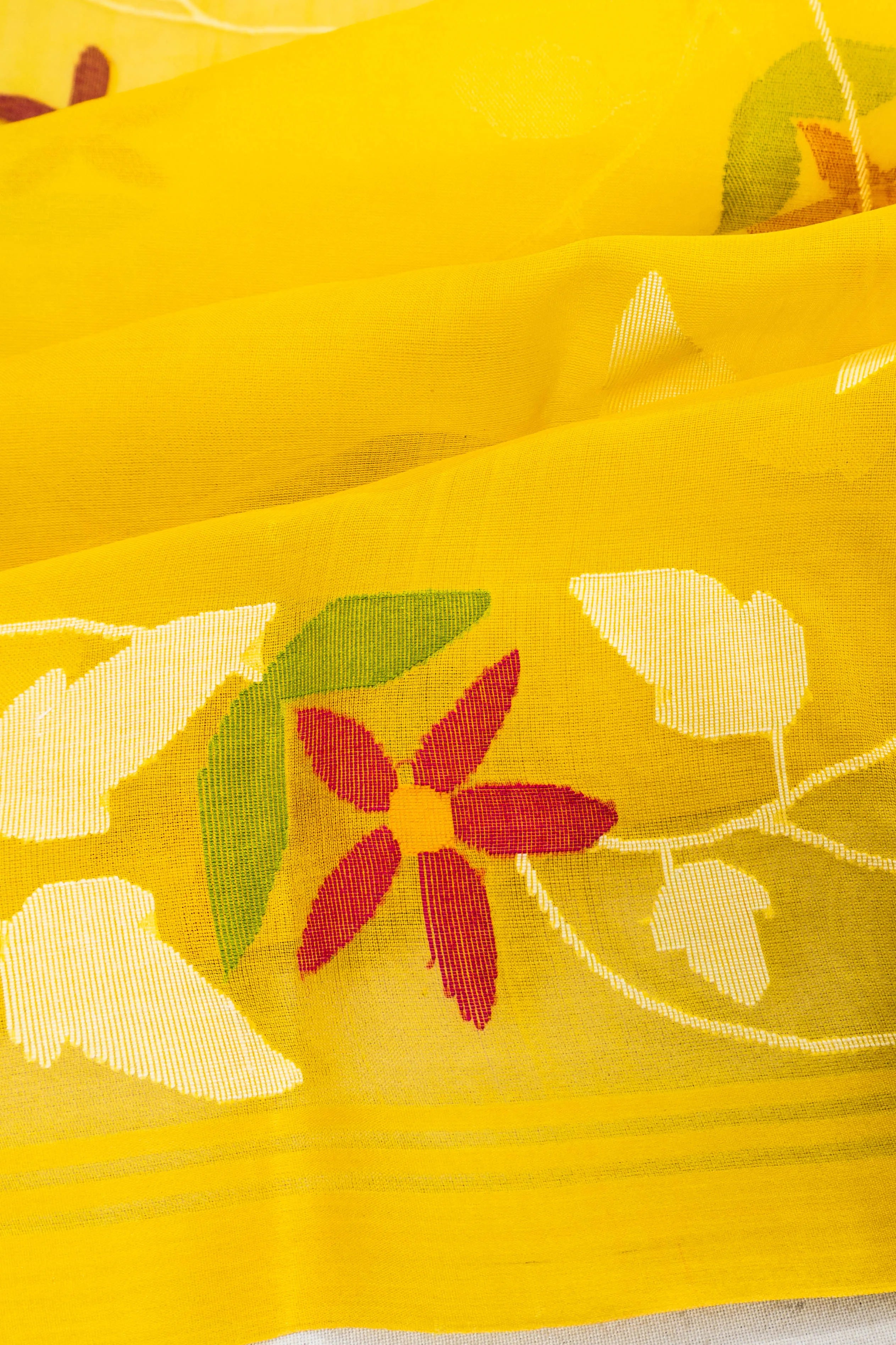 Dhakai Kora Organza Jamdani Jaal Yellow Saree