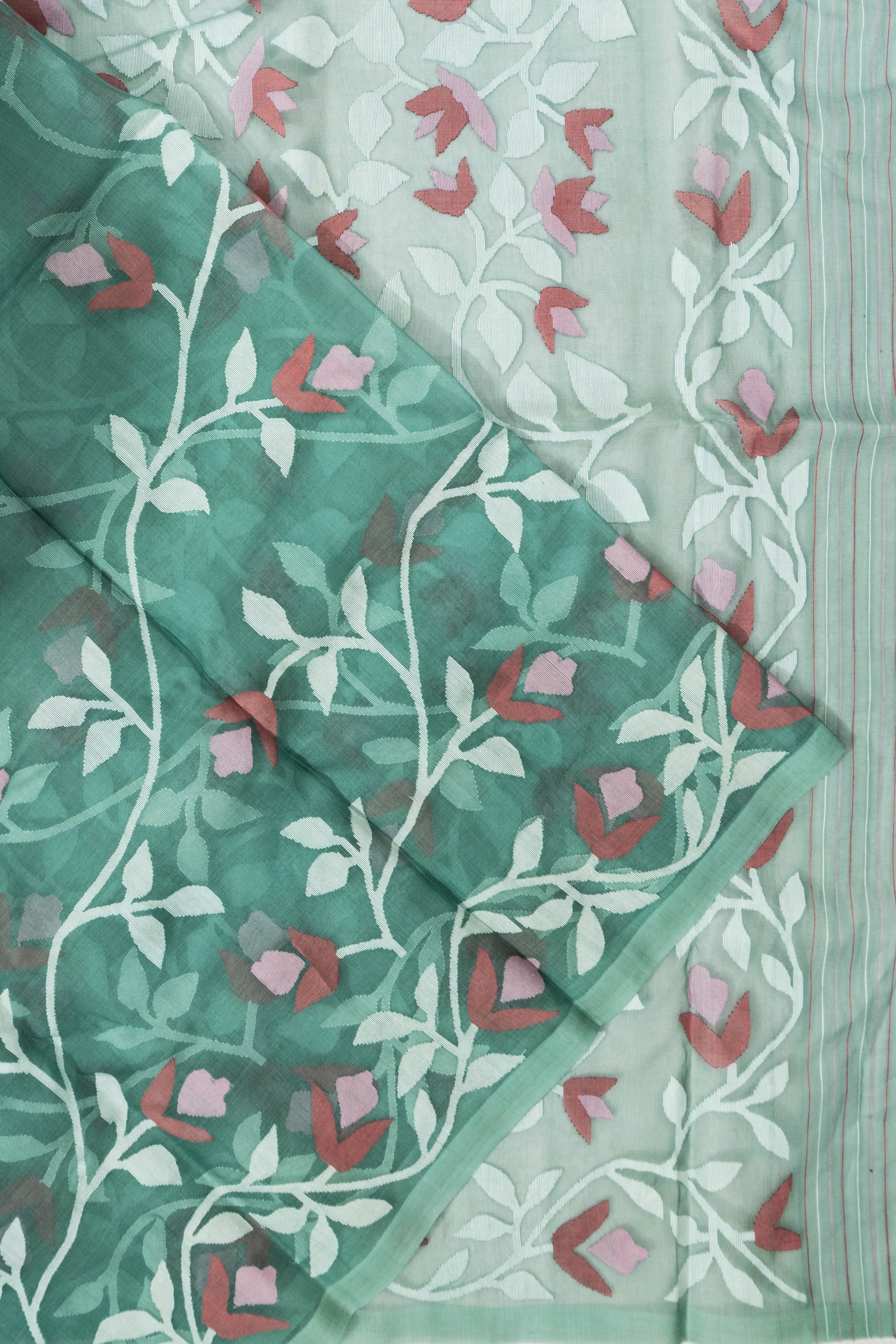 Dhakai Kora Organza Jamdani Jaal Green Saree