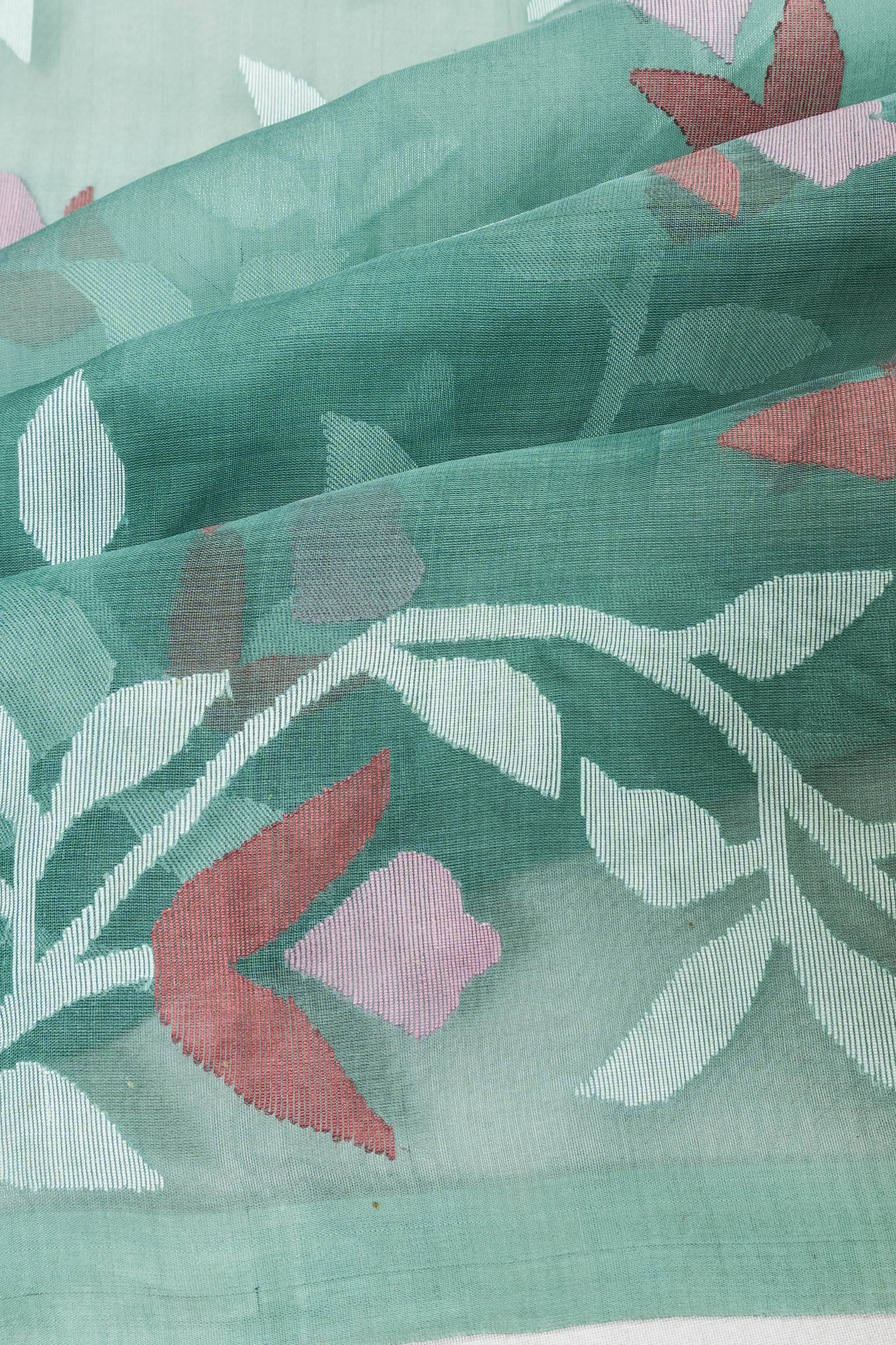 Dhakai Kora Organza Jamdani Jaal Green Saree