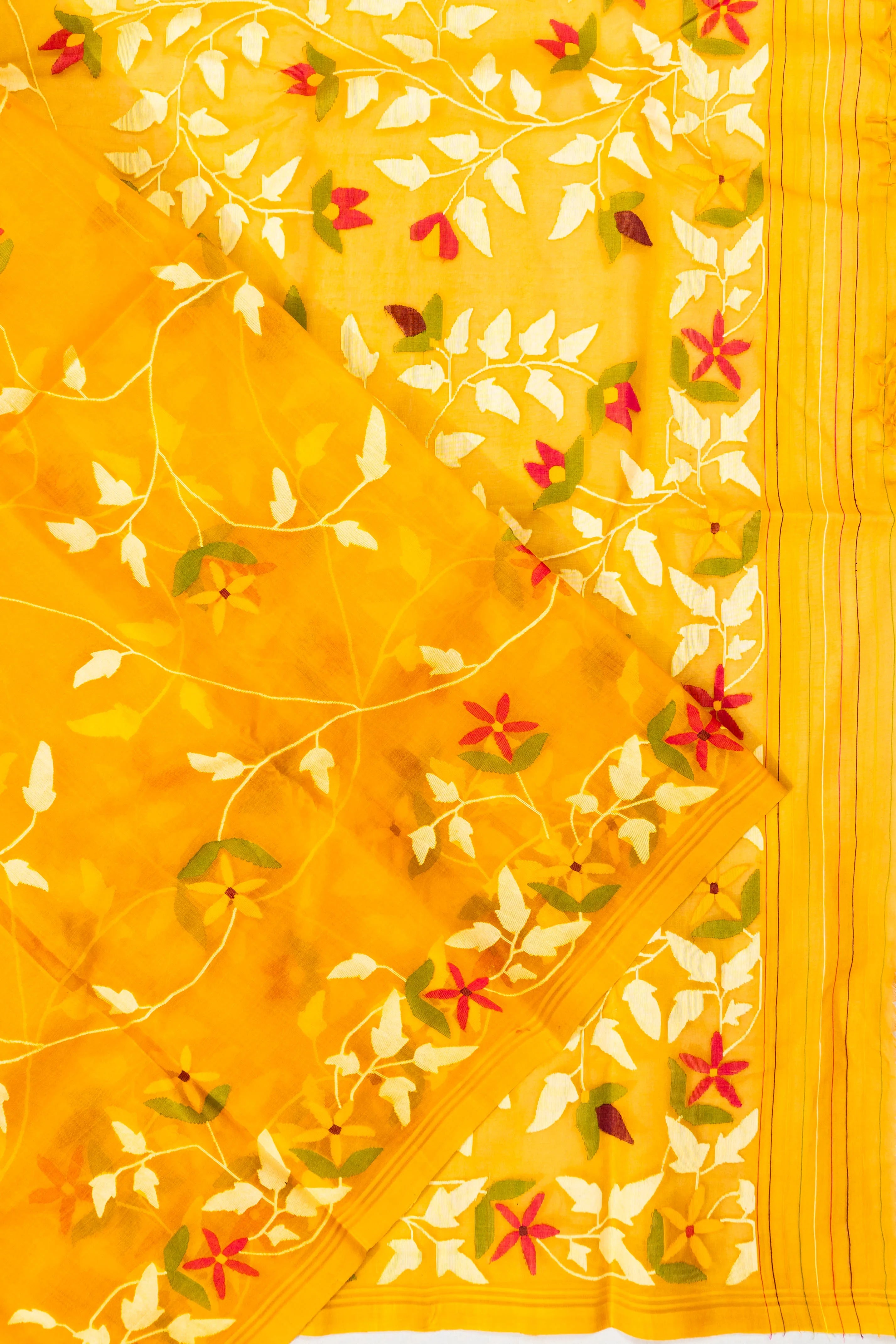Dhakai Kora Organza Jamdani Jaal Mustard Yellow Saree