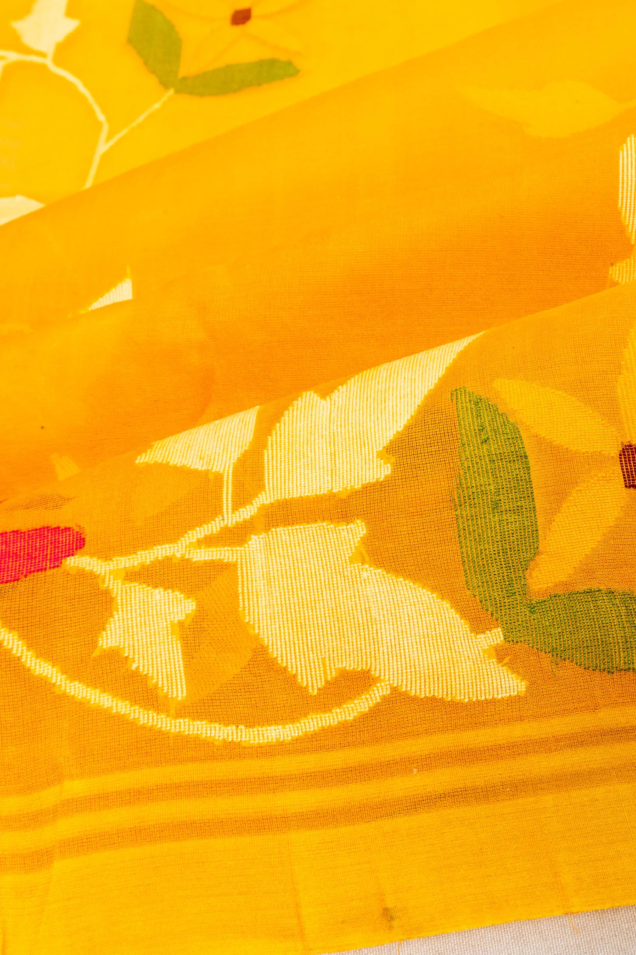 Dhakai Kora Organza Jamdani Jaal Mustard Yellow Saree