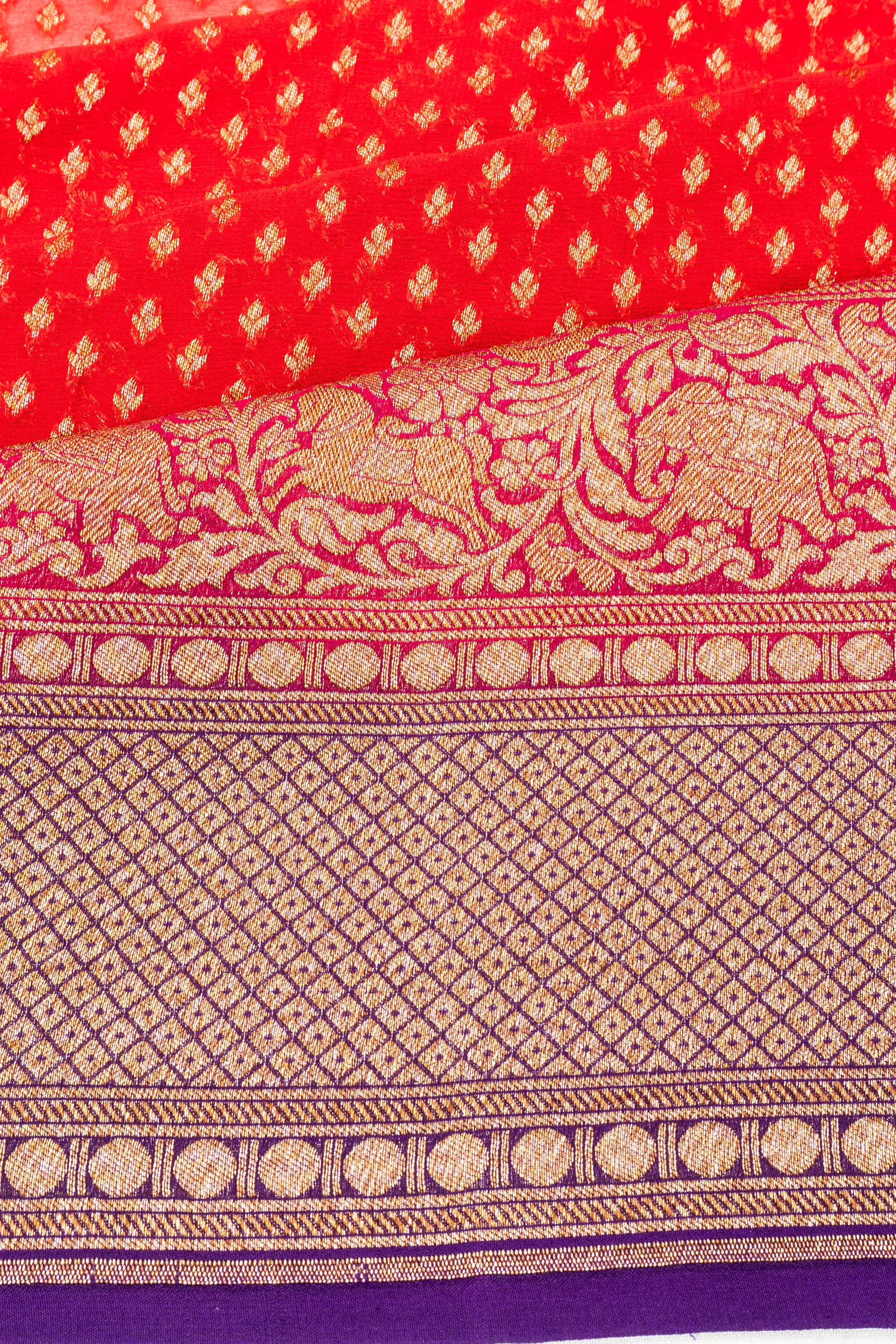 Banarasi Georgette Brocade Red Saree