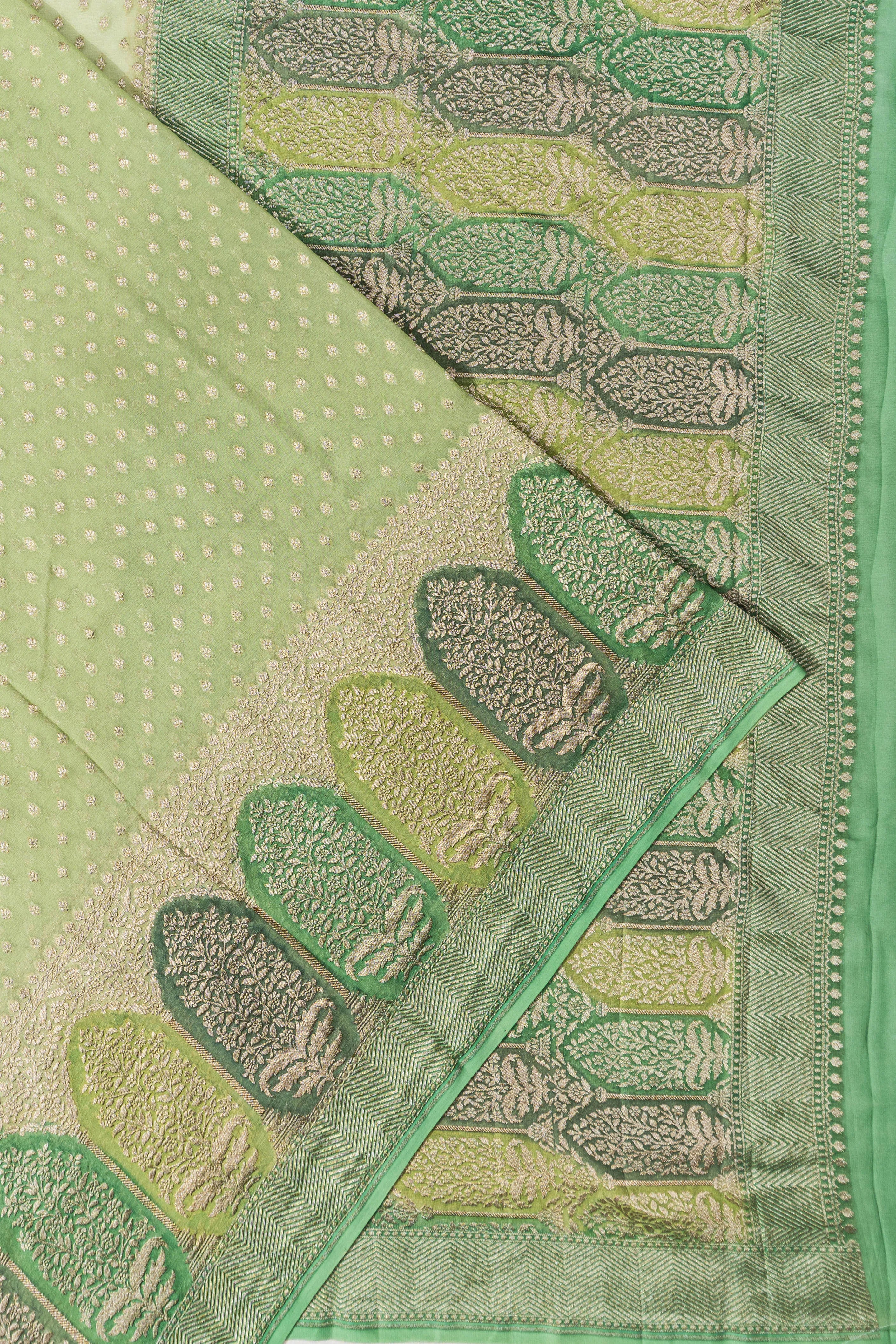 Banarasi Georgette Brocade Pista Green Saree