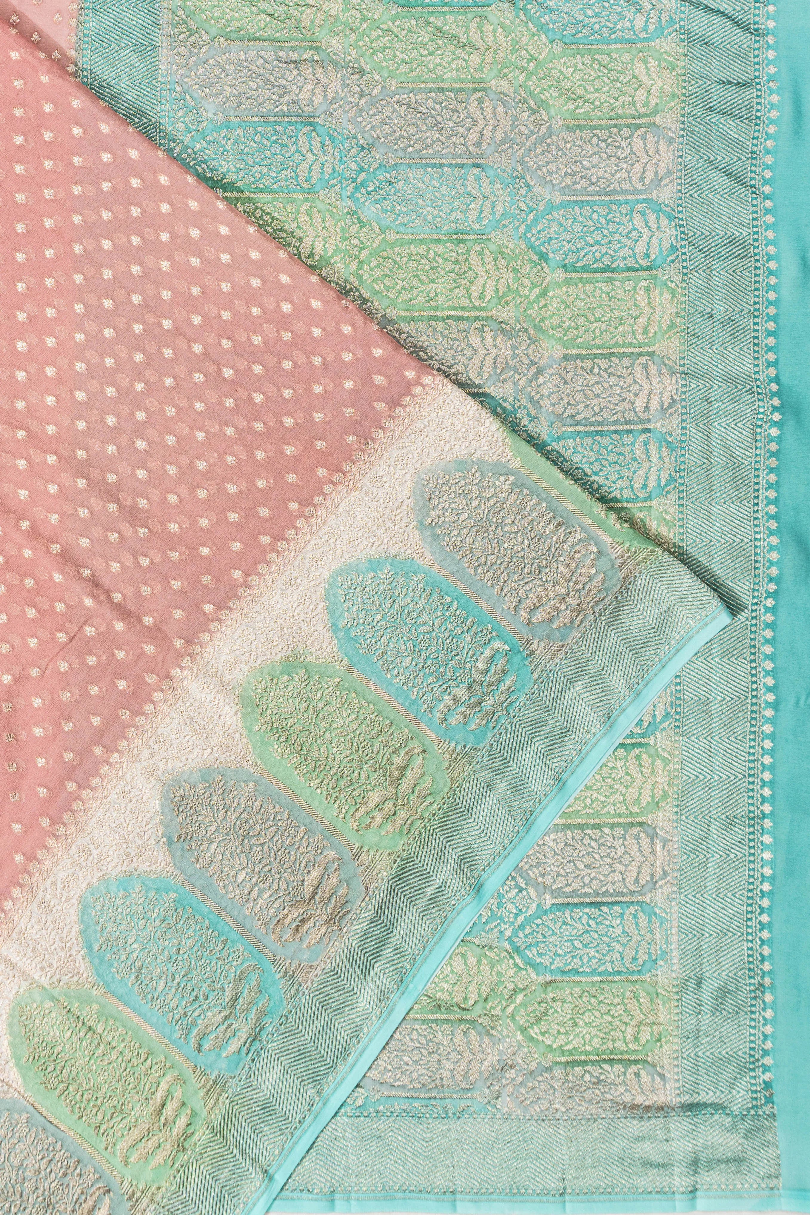 Banarasi Georgette Brocade Peach Saree