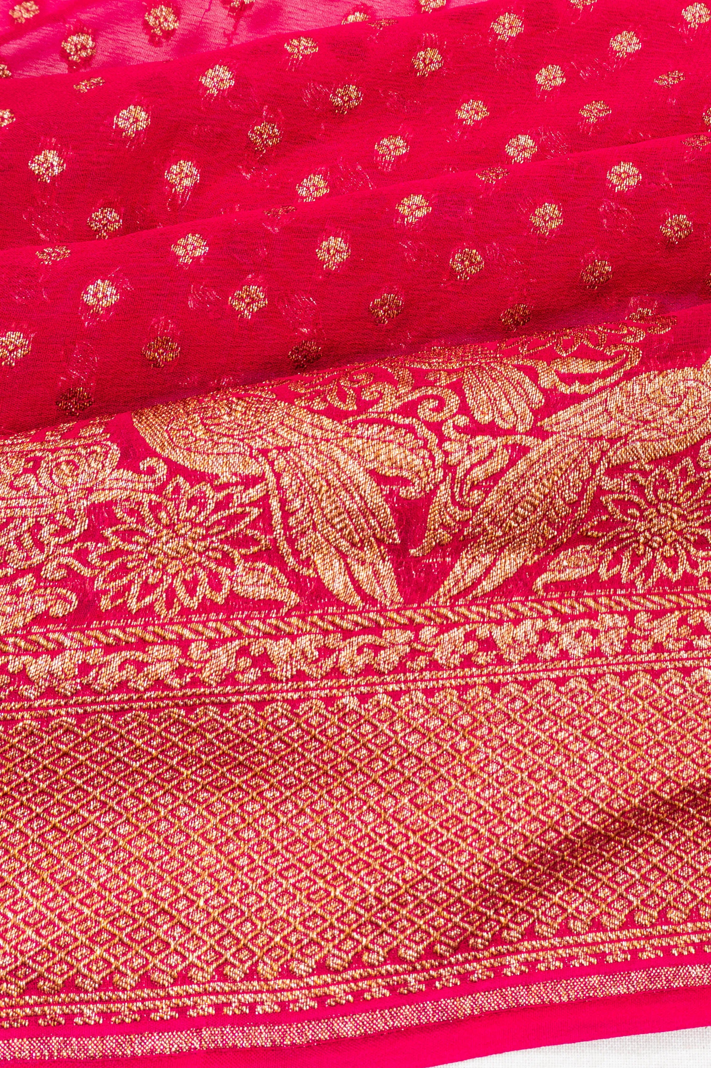 Banarasi Georgette Brocade Rani Pink Saree
