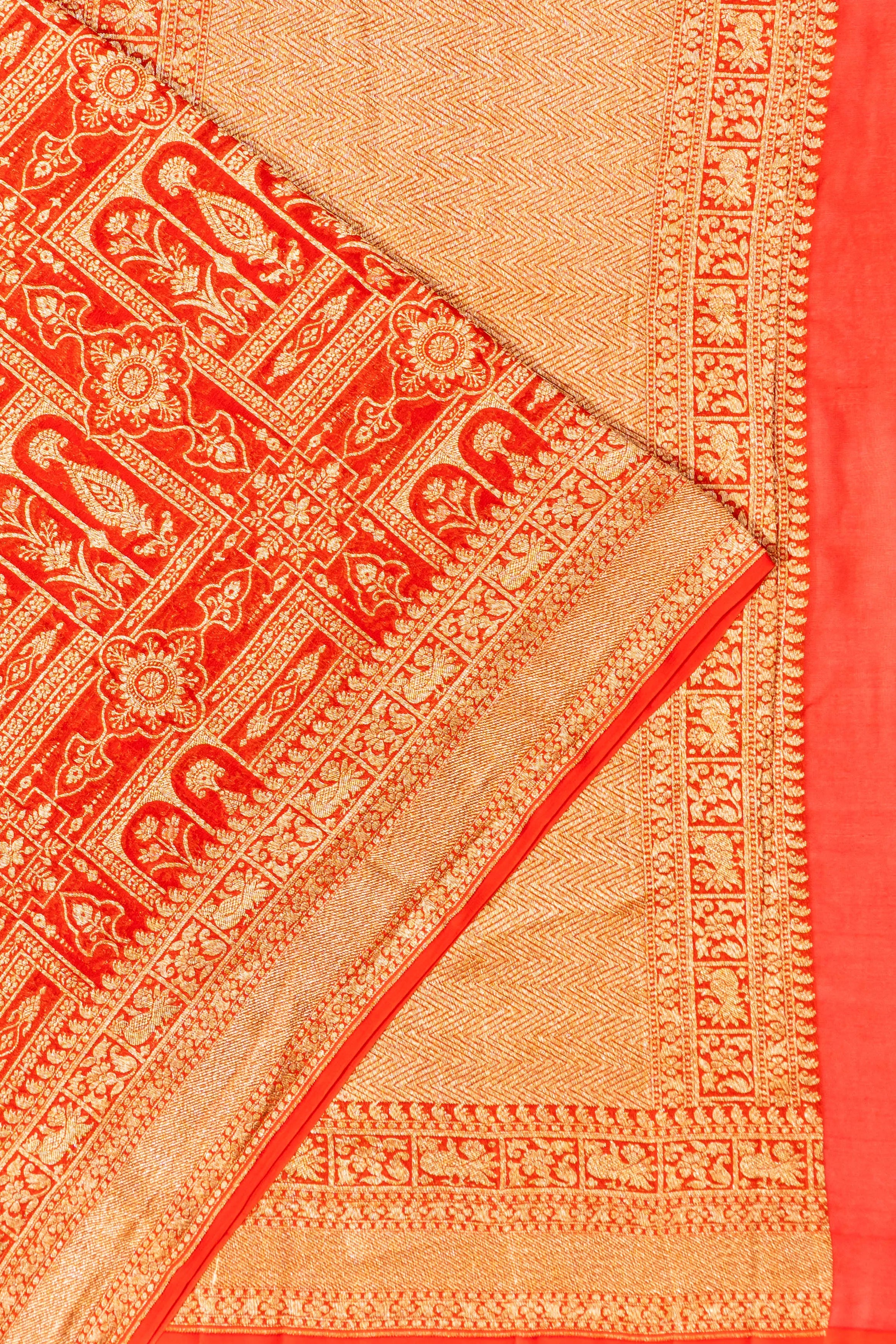 Banarasi Georgette Brocade Red Saree