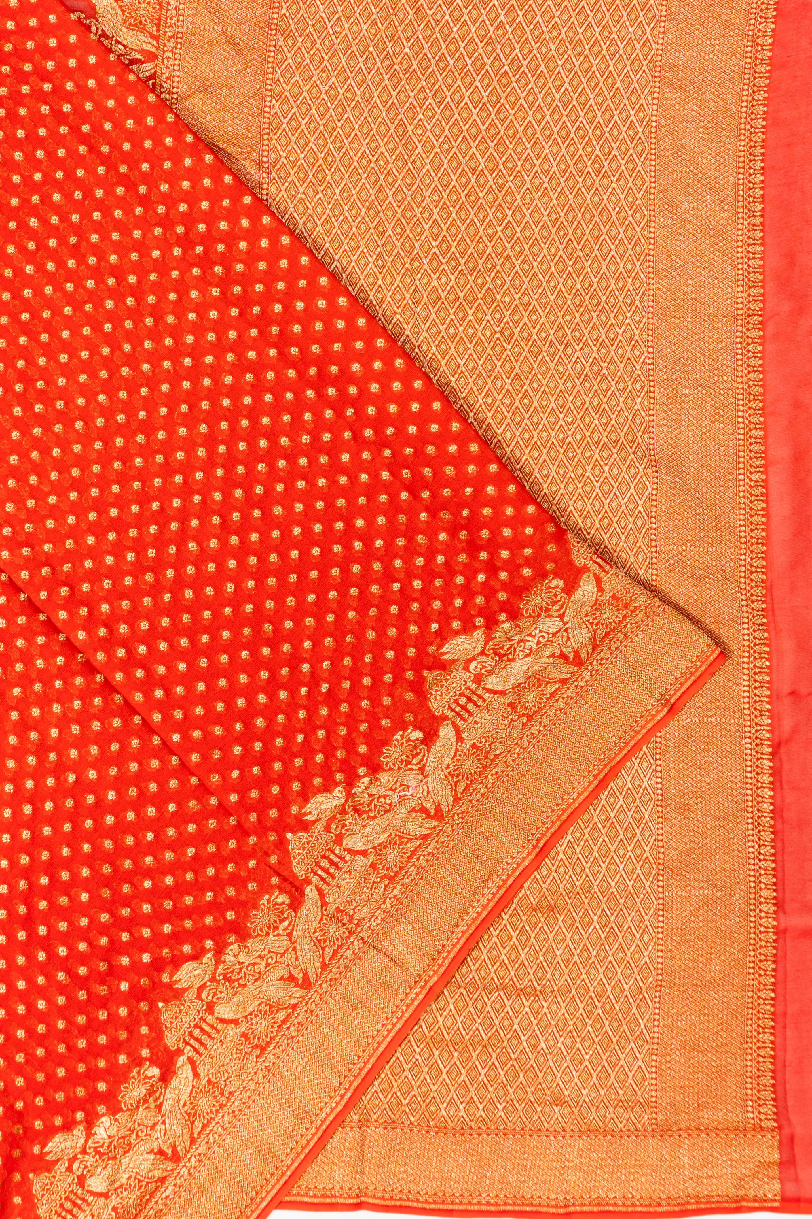 Banarasi Georgette Brocade Orange Saree