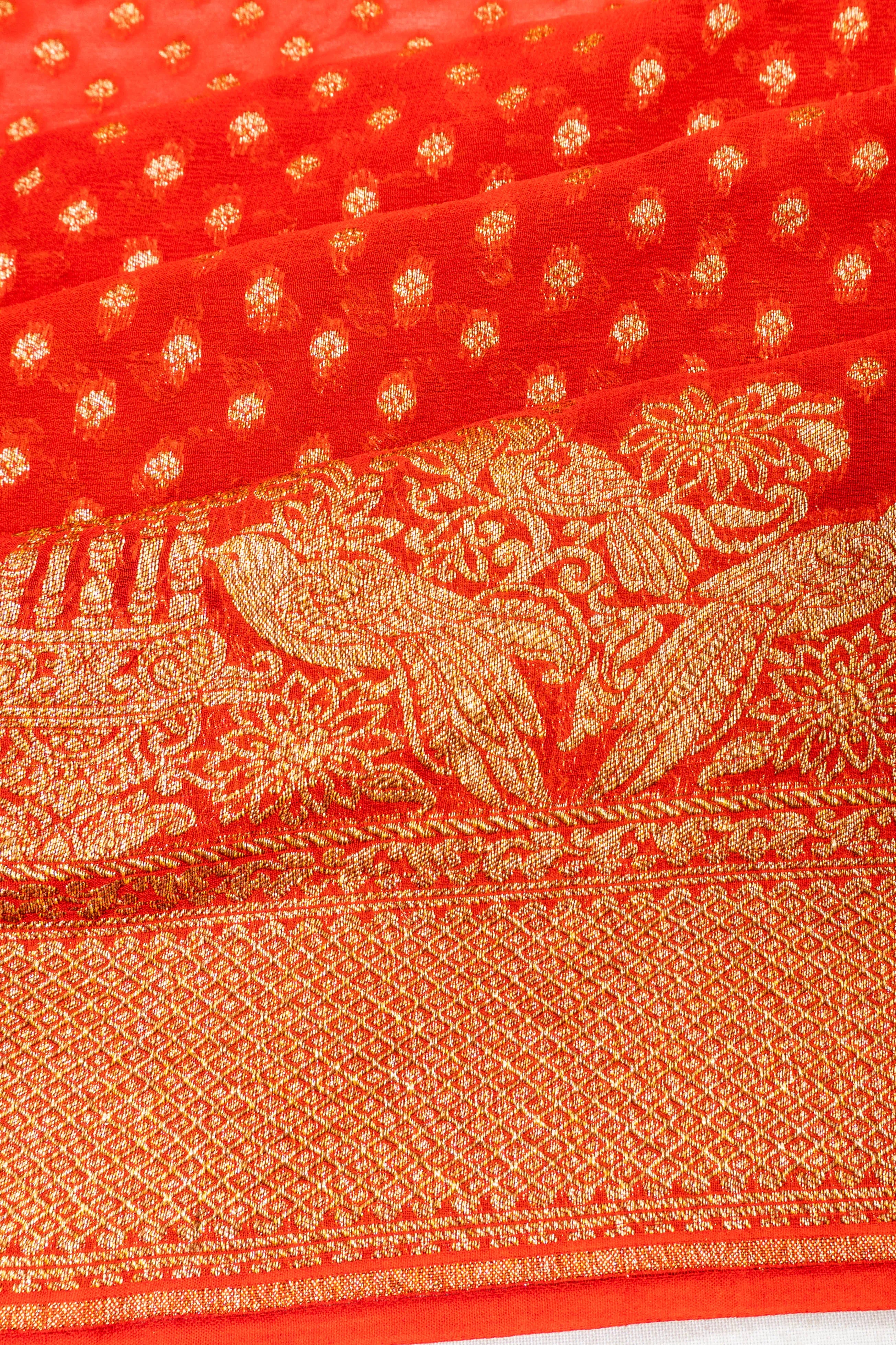 Banarasi Georgette Brocade Orange Saree